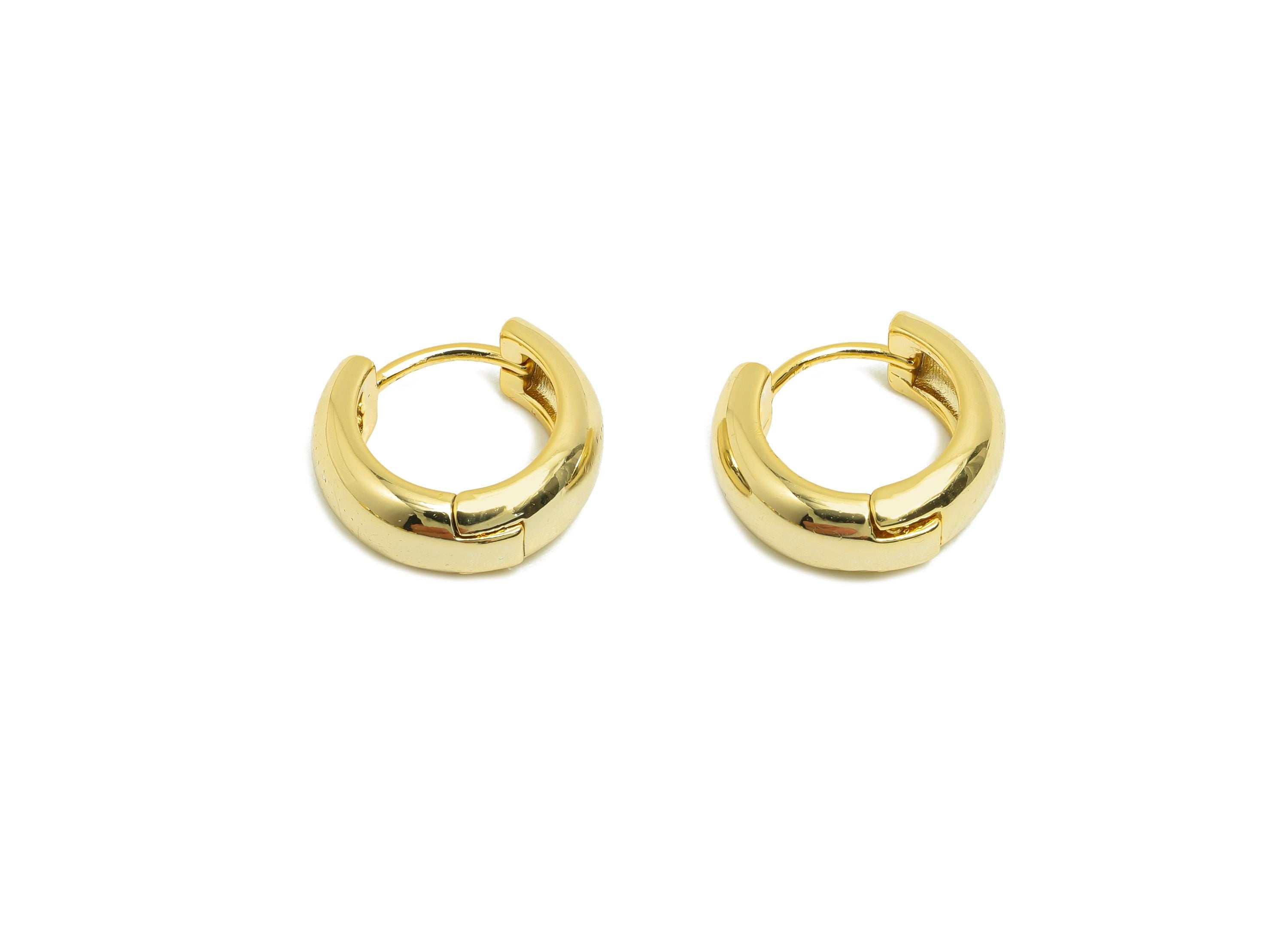 Brass Round Hoop Earring - Gold Huggie Earring for Girl&#39;s - Thick Circle Daily Wear Ear - 18K Real Gold Plated - 14.2x13.1x5.2mm - RGP8451 - DOMEDBAZAAR