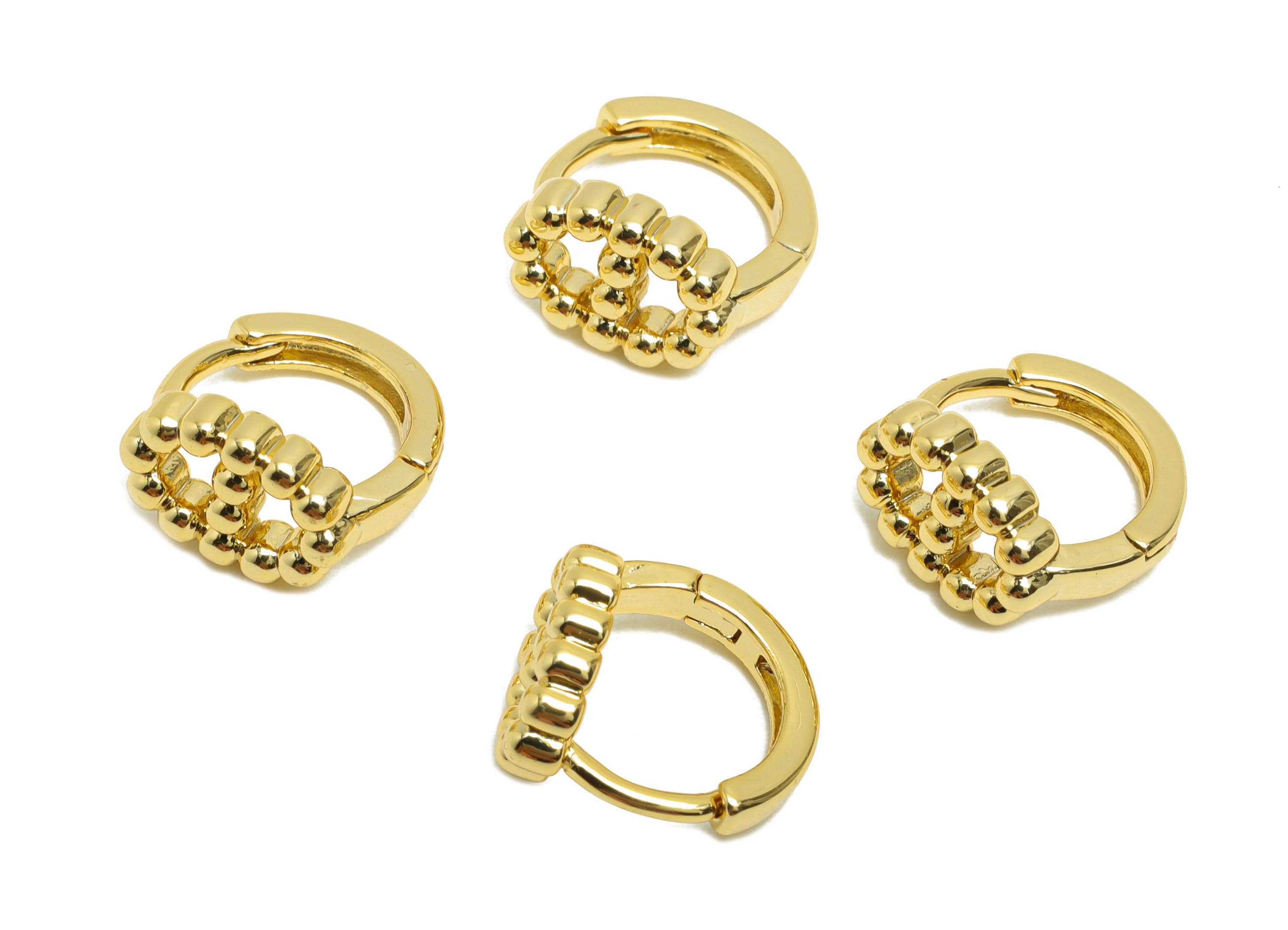 Brass Bead Oval Earring - Gold Huggie Hoop Earring for Girl&#39;s - Mini Circle Daily Wear Ear - 18K Real Gold Plated - 11.4x11.2x7.2mm- RGP8452 - DOMEDBAZAAR