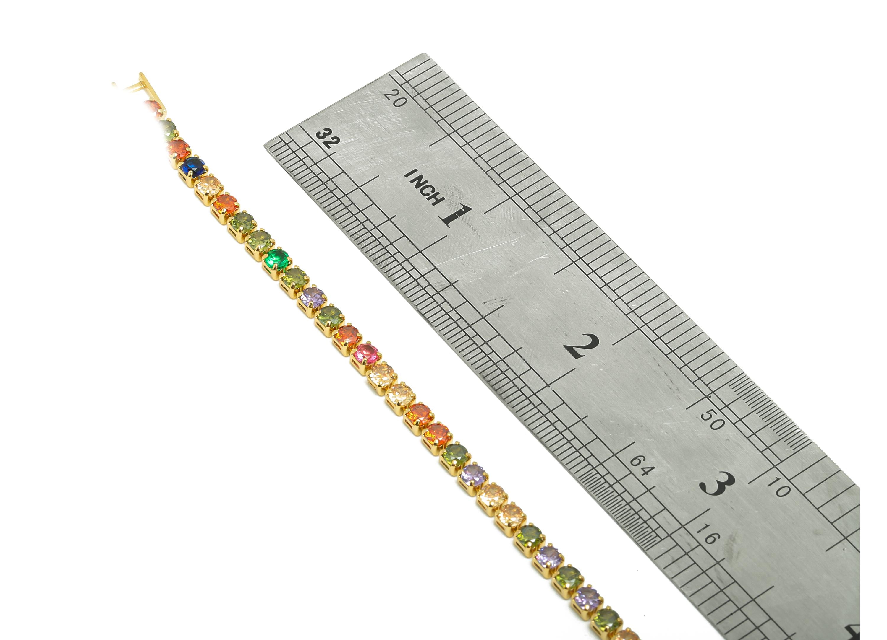 19cm Round Zircon Chain Bracelet - Mix Color 3mm Cubic Zircon Bracelet - Rainbow CZ Brass Bracelet  - 18K Real Gold Plating - RGP8627-19 - DOMEDBAZAAR