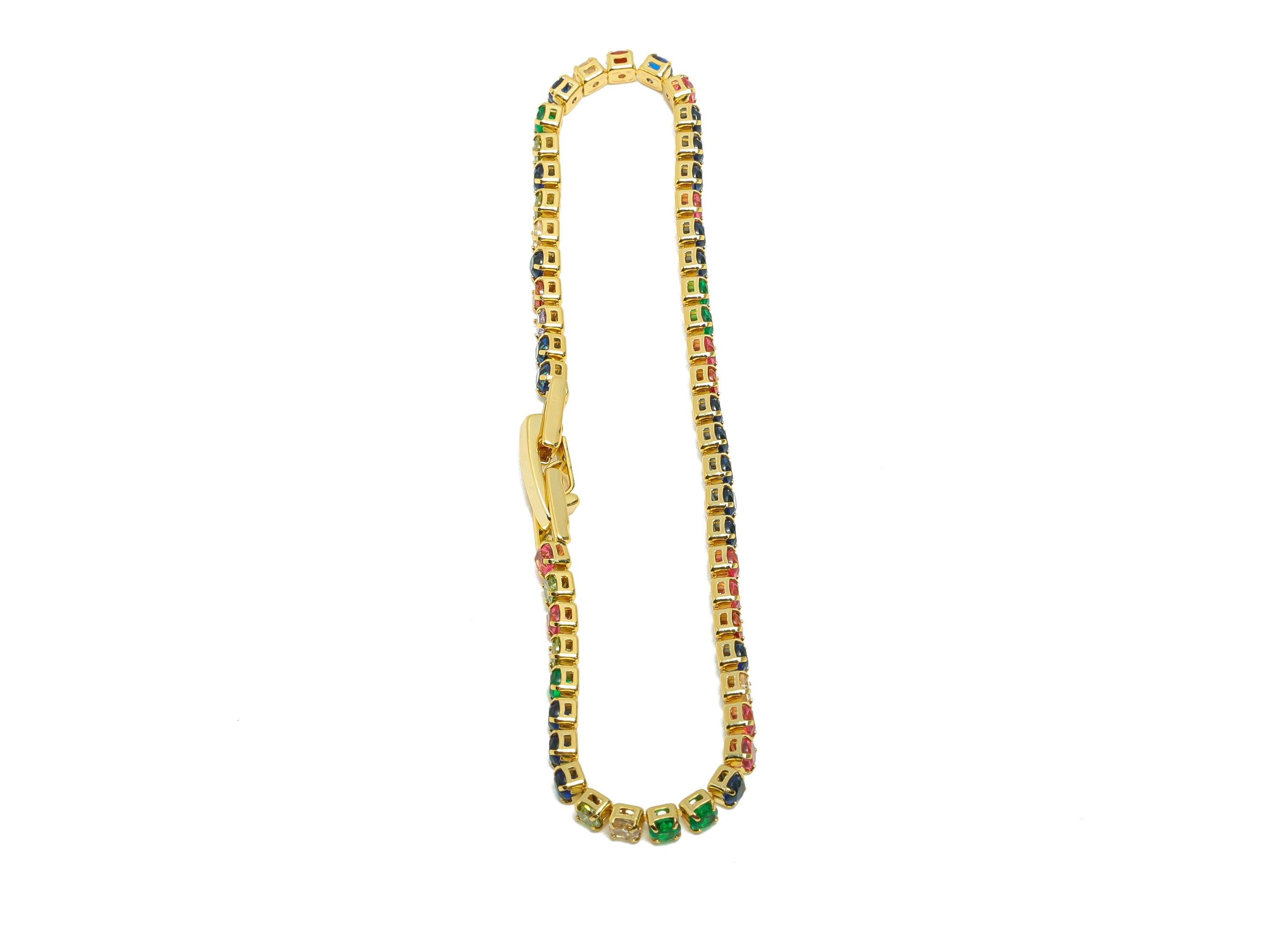 17cm Round Chain Bracelet - Brass Mix Color 2.5mm Round  Bracelet - Rainbow Cubic Zircon Bracelet - 18K Real Gold Plating - RGP8628-17 - DOMEDBAZAAR