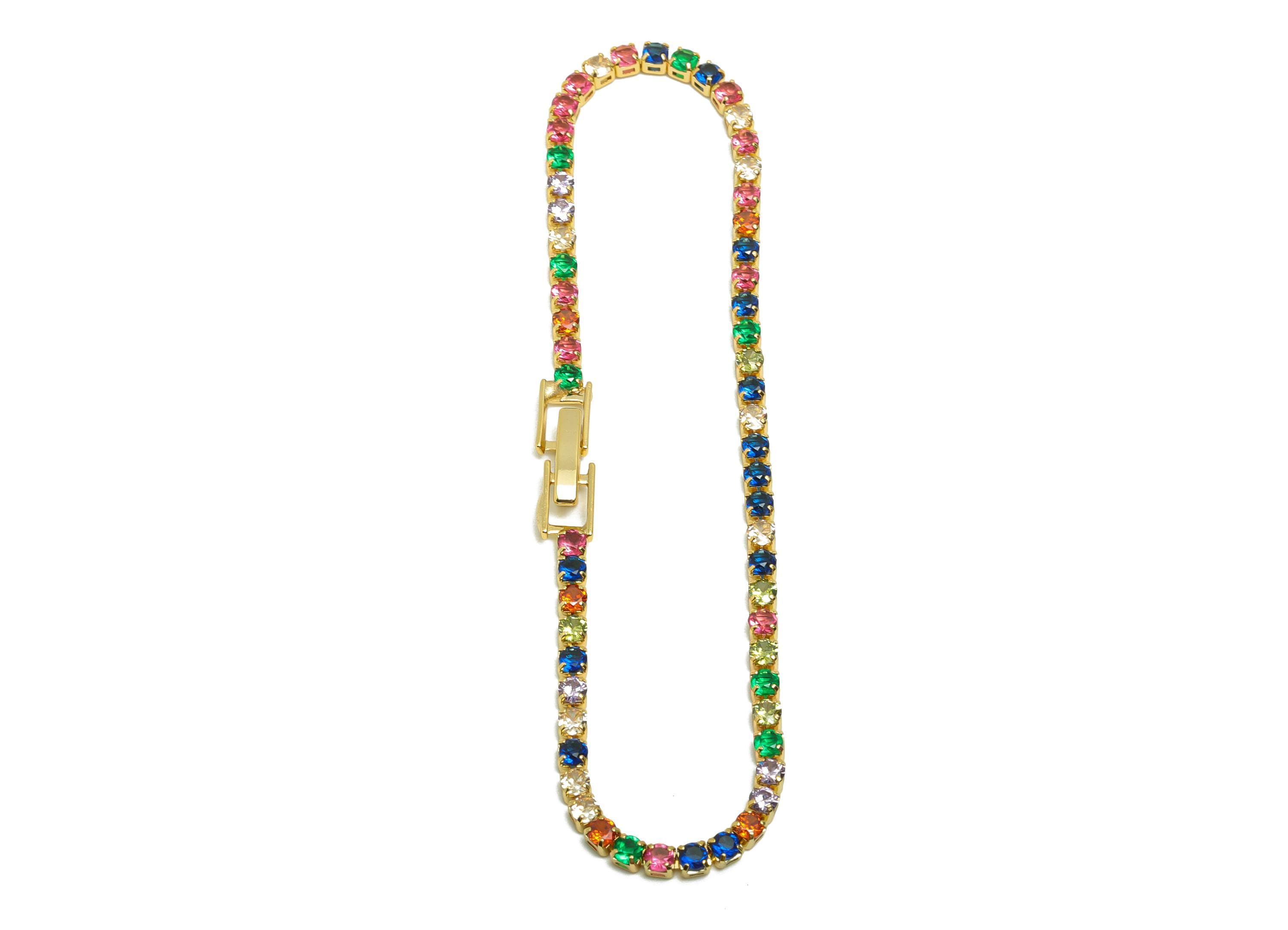 19cm Round Chain Bracelet - Brass Mix Color 2.5mm Round  Bracelet - Rainbow Cubic Zircon Bracelet - 18K Real Gold Plating - RGP8628-19 - DOMEDBAZAAR