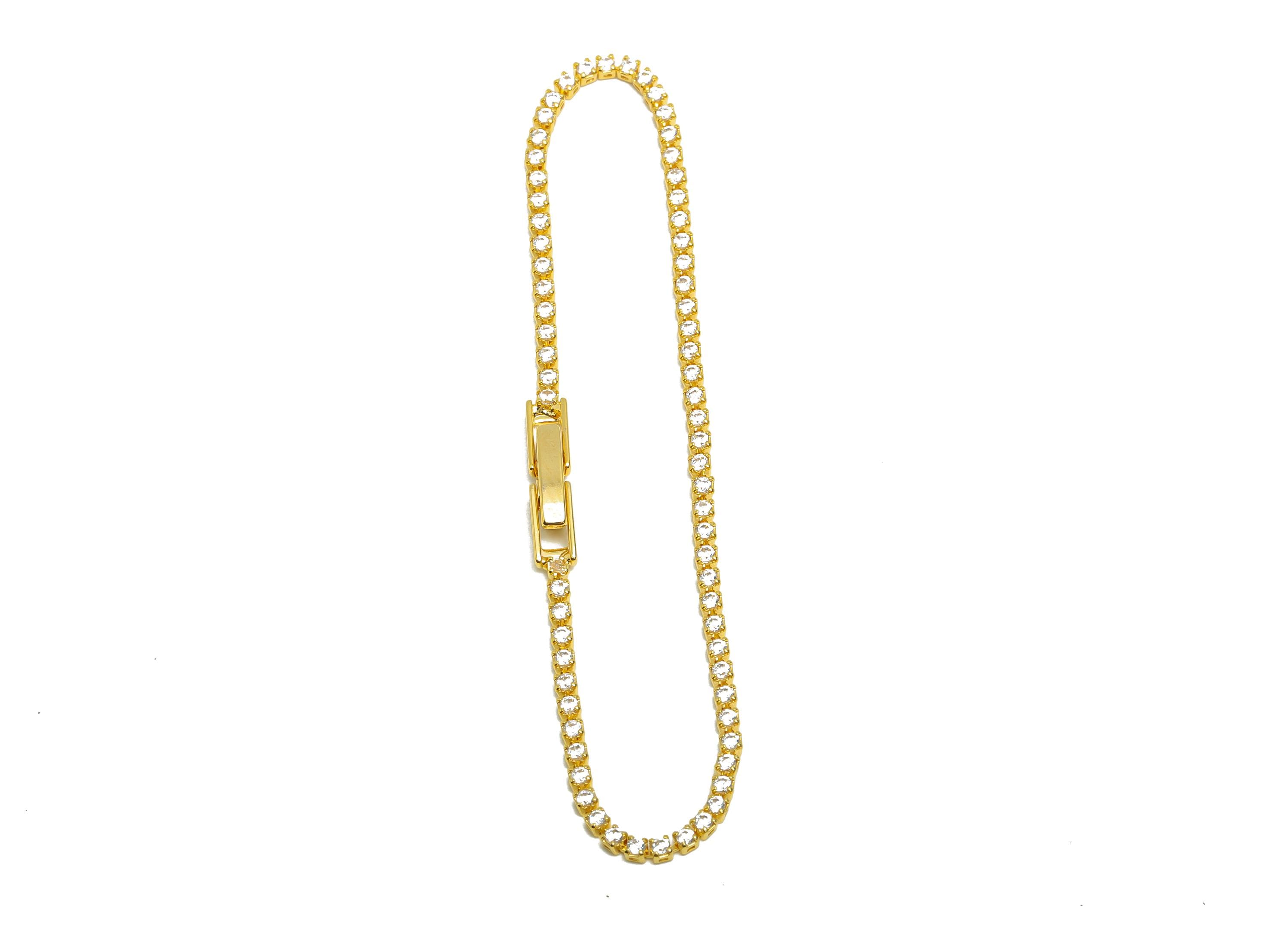 17cm Round Chain Bracelet - Brass White 1.5mm Round Bracelet - White Cubic Zircon Bracelet - 18K Real Gold Plated - RGP8630-17 - DOMEDBAZAAR