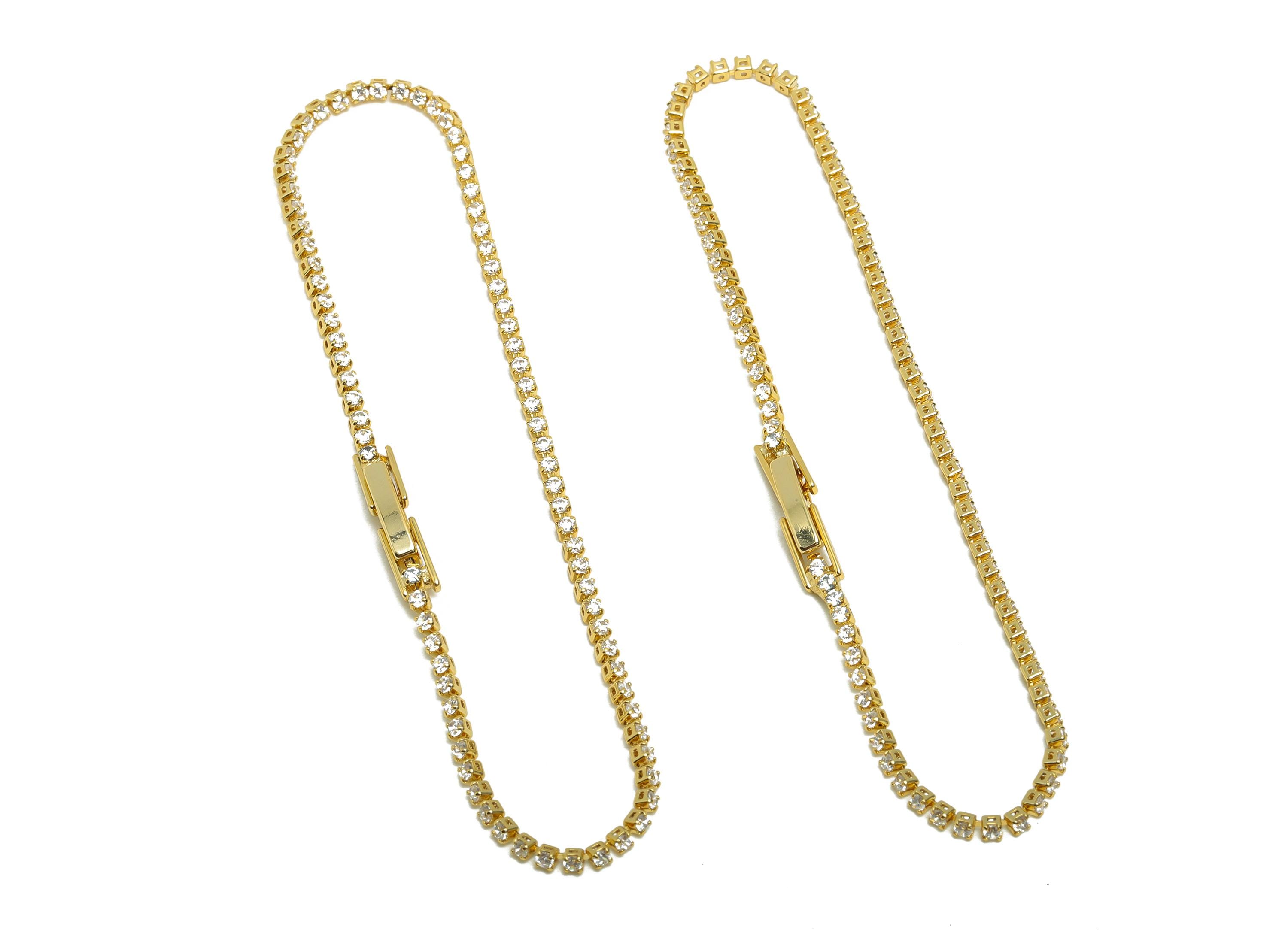 19cm Round Chain Bracelet - Brass White 1.5mm Round Bracelet - White Cubic Zircon Bracelet - 18K Real Gold Plated - RGP8630-19 - DOMEDBAZAAR