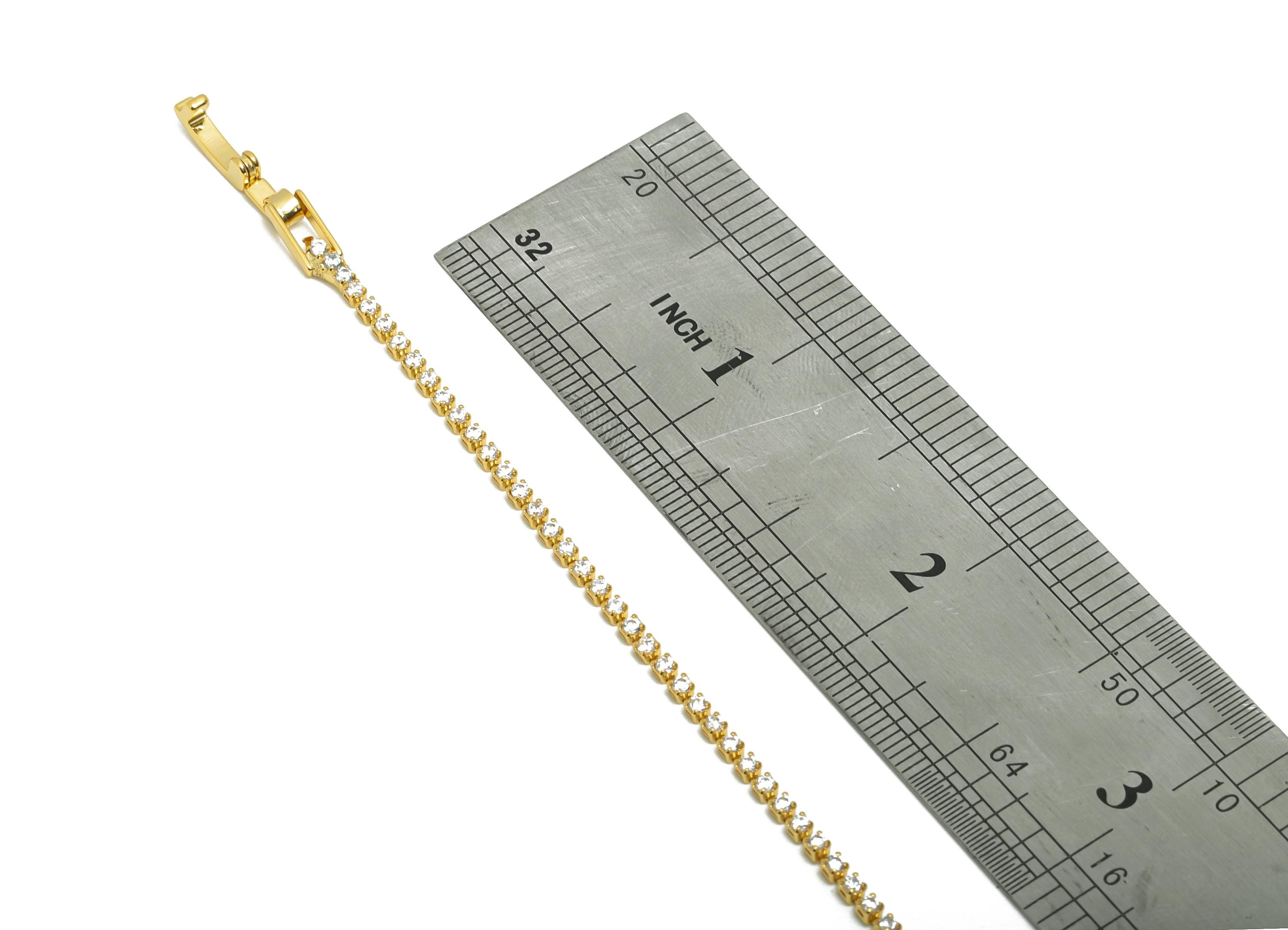19cm Round Chain Bracelet - Brass White 1.5mm Round Bracelet - White Cubic Zircon Bracelet - 18K Real Gold Plated - RGP8630-19 - DOMEDBAZAAR
