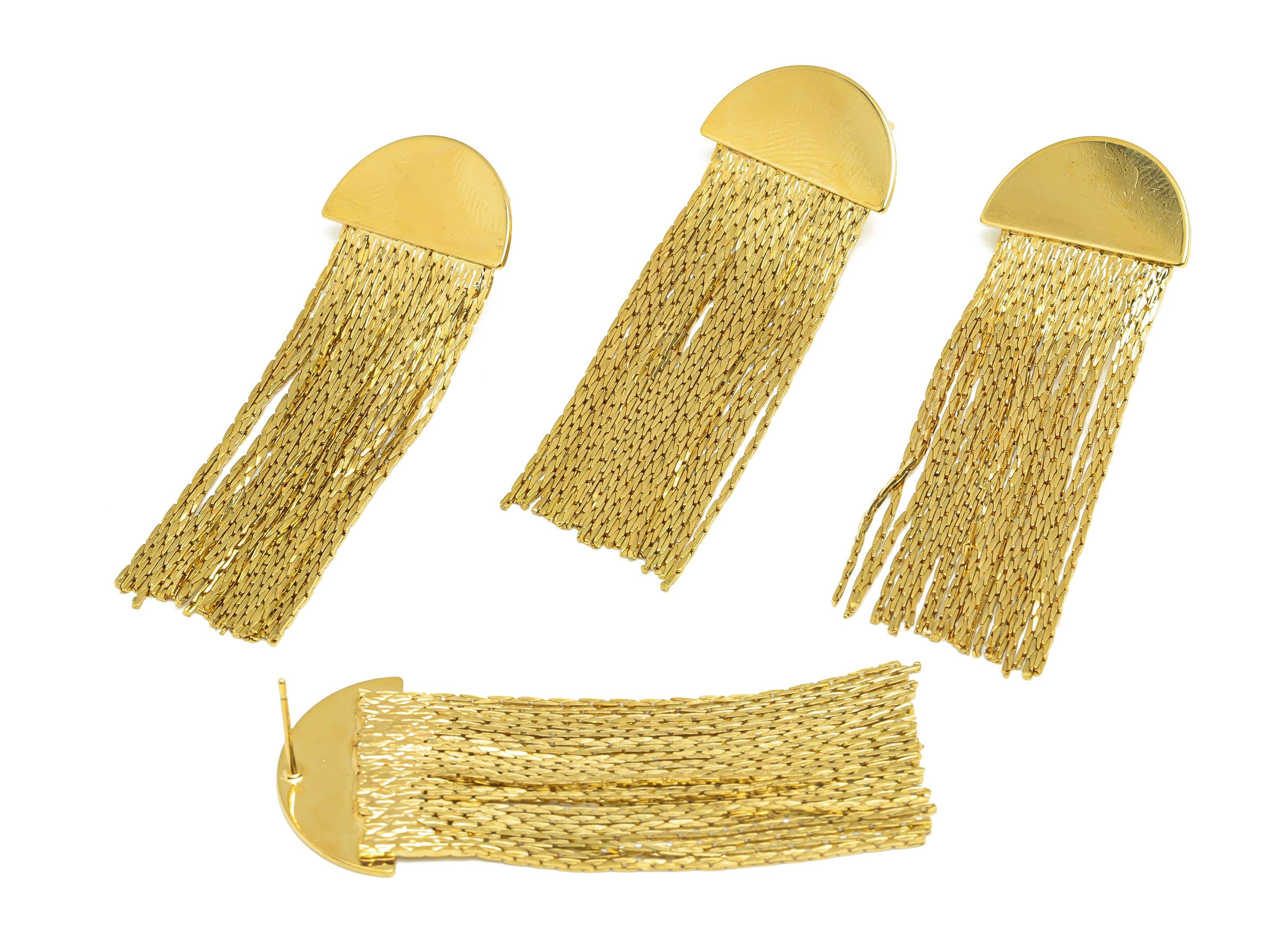 Brass Snake Chain Earring - Gold Semicircle Tassel Earring Stud - Snake Chain Tassel Earring Post - 18K Real Gold Plating - 55mm - RGP7722 - DOMEDBAZAAR