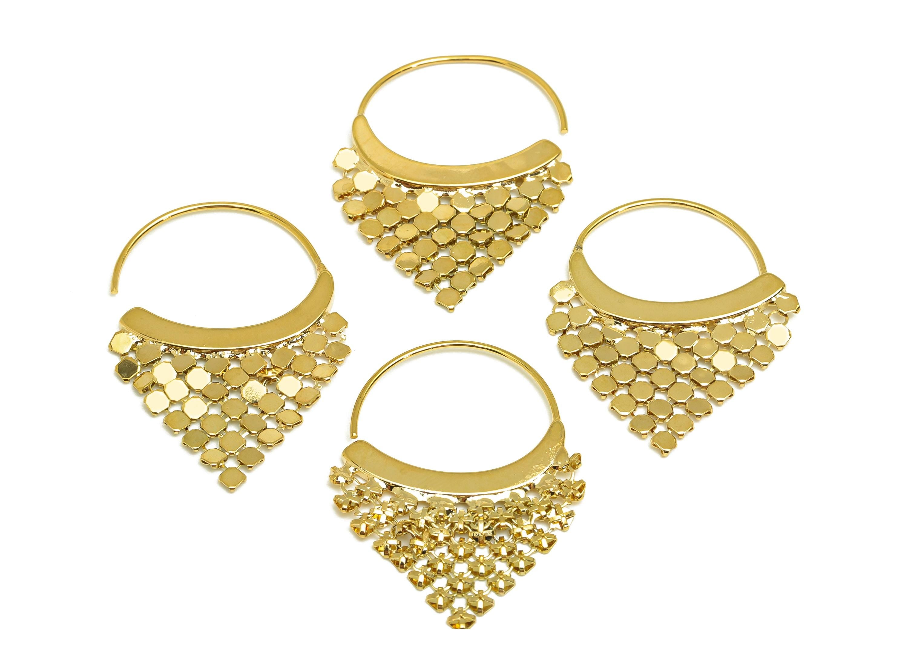 Brass Triangle Mesh Ear - Gold Triangle Mesh Earring Wire - Textured Mesh Circle Earring Wire - 18K Real Gold Plating - 40mm - RGP7724 - DOMEDBAZAAR