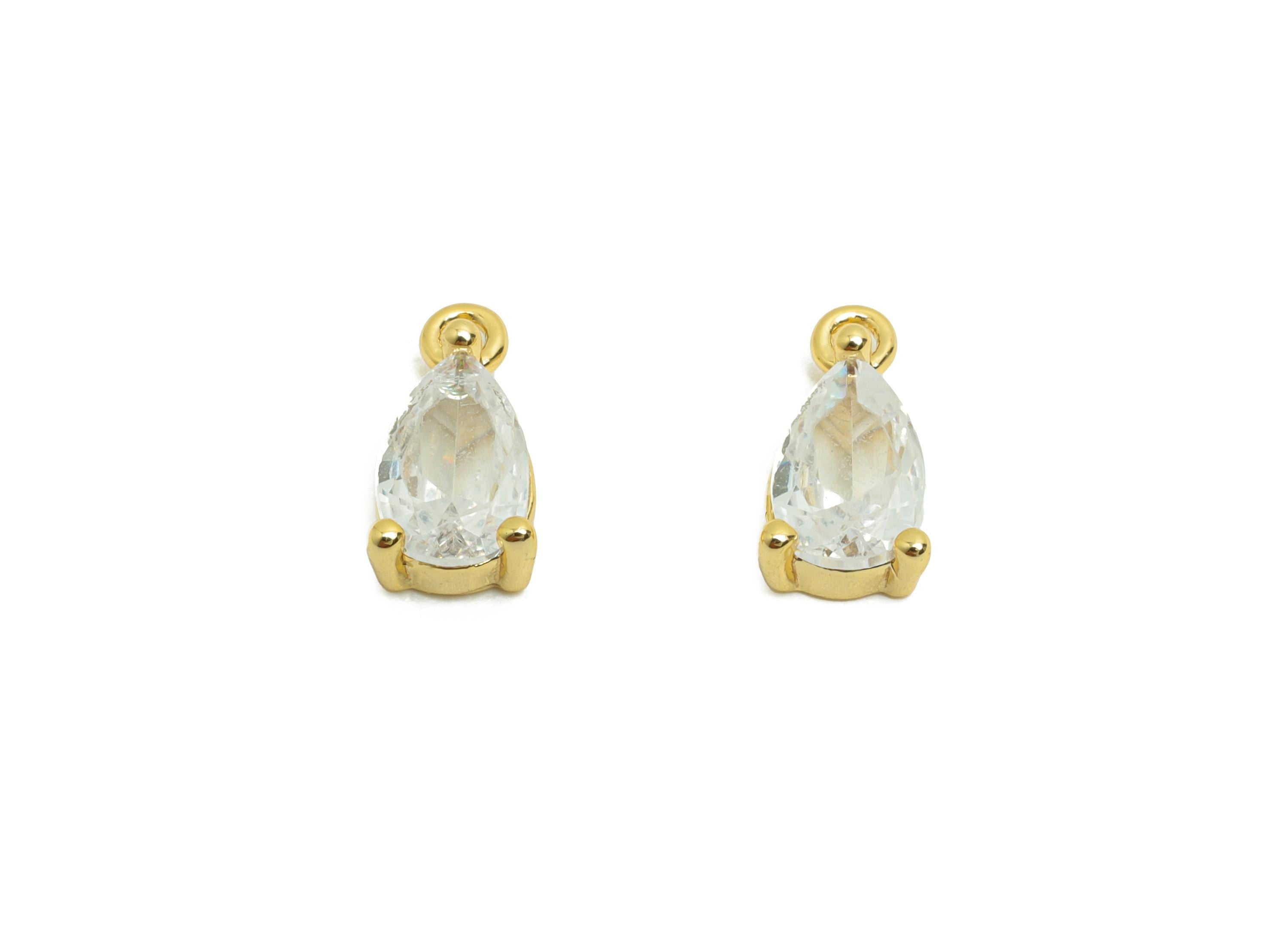 Brass Drop Earring Charm - Gold Teardrop Pendant for Necklace - Zircon Bracelet Charm - 18K Real Gold Plating - 10.8x5.54x3.44mm - RGP8495 - DOMEDBAZAAR