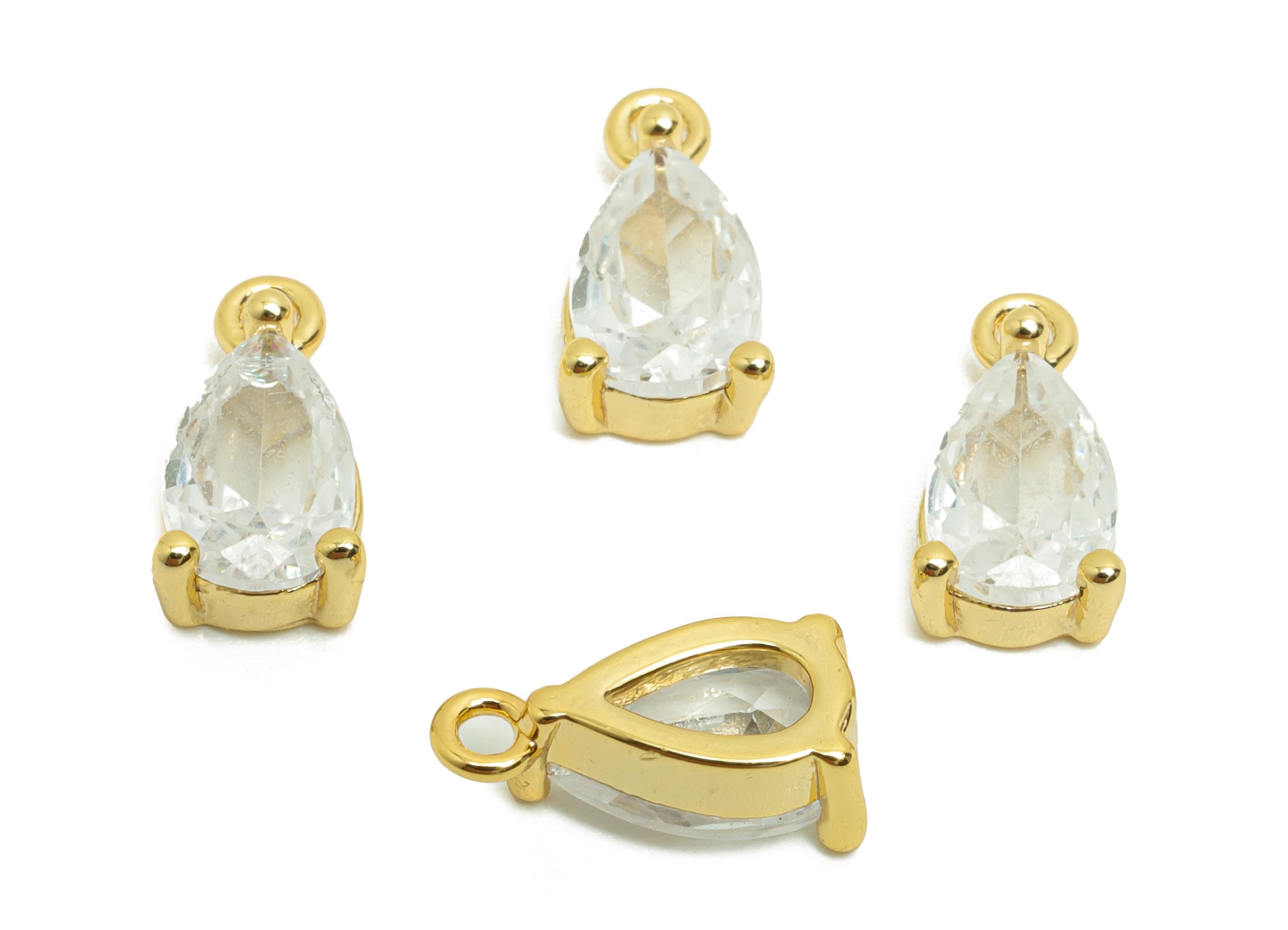 Brass Drop Earring Charm - Gold Teardrop Pendant for Necklace - Zircon Bracelet Charm - 18K Real Gold Plating - 10.8x5.54x3.44mm - RGP8495 - DOMEDBAZAAR