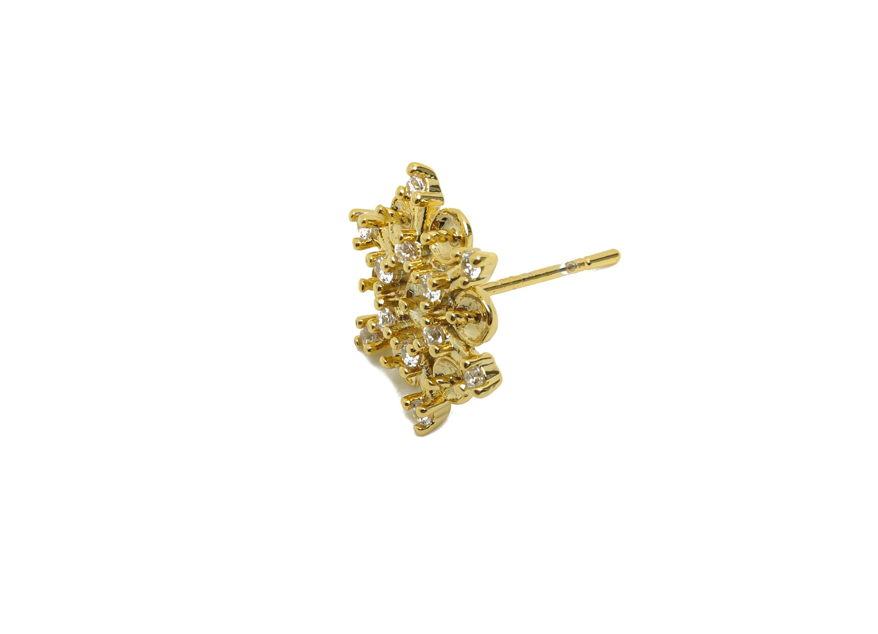 Brass Flower Earring Stud - Snowflake Earring Setting - Gold Zircon Earring for Party - 18K Real Gold Plating - 14.05x14.05x3.09mm - RGP8497 - DOMEDBAZAAR