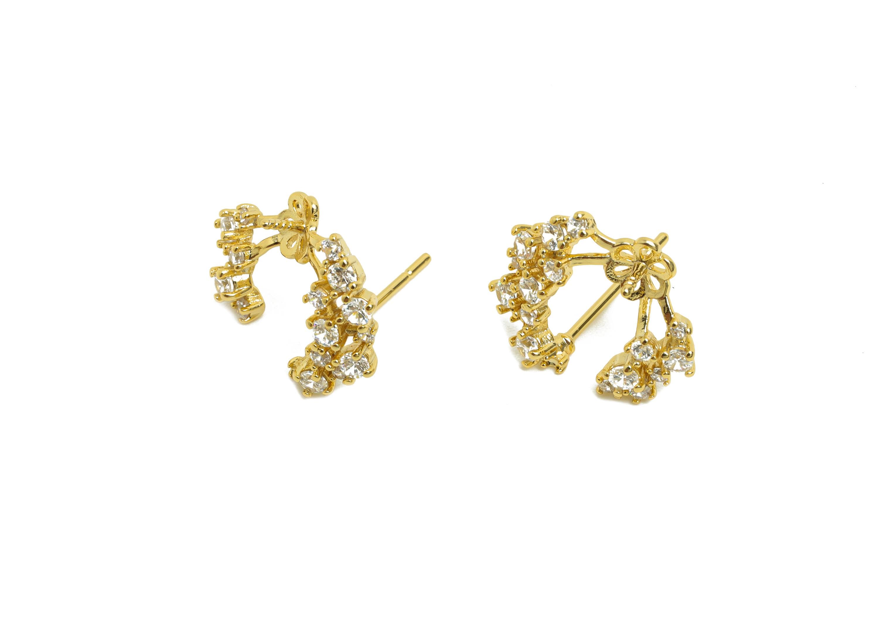 Brass Flower Earring Stud - Earring Setting for Girl&#39;s - Gold Zircon Earring for Party - 18K Real Gold Plating - 15.01x12.5x3.61mm - RGP8499 - DOMEDBAZAAR