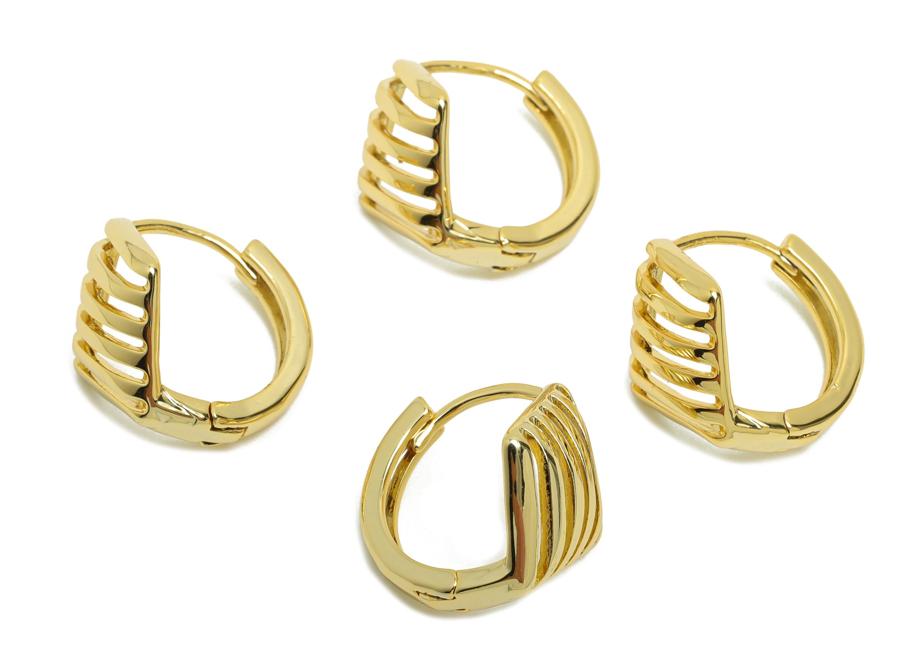Brass Rhombus Hoop Earring - Gold Huggie Earring for Women - Textured Party Earring Clasp - 18K Real Gold Plated - 15.07x15x10.3mm - RGP8503 - DOMEDBAZAAR