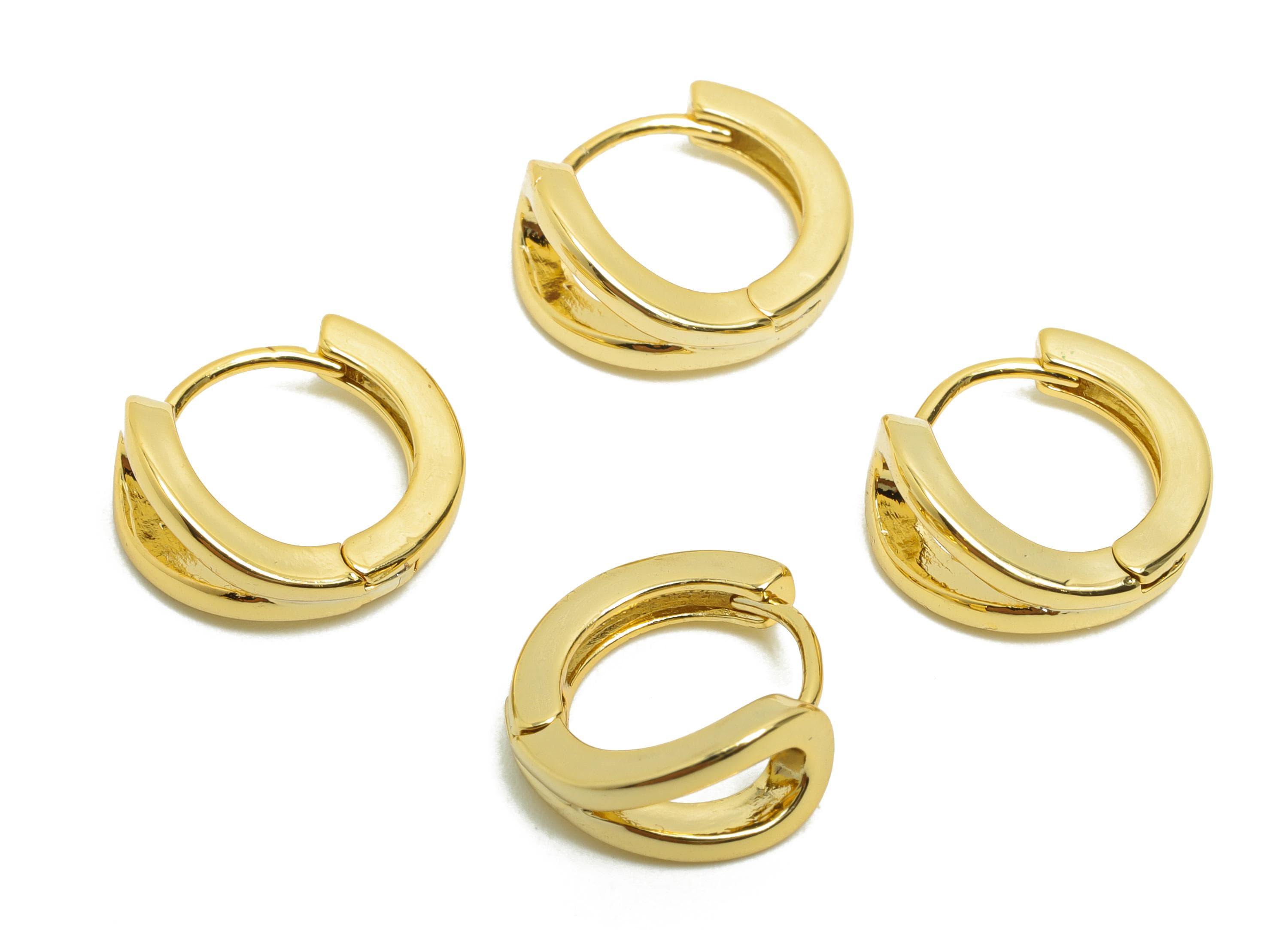 Brass Drop Hoop Earring - Gold Huggie Earring for Girl&#39;s - Teardrop Daily Wear Hoop Earring - 18K Real Gold Plated -12.5x11.4x5.75mm-RGP8504 - DOMEDBAZAAR
