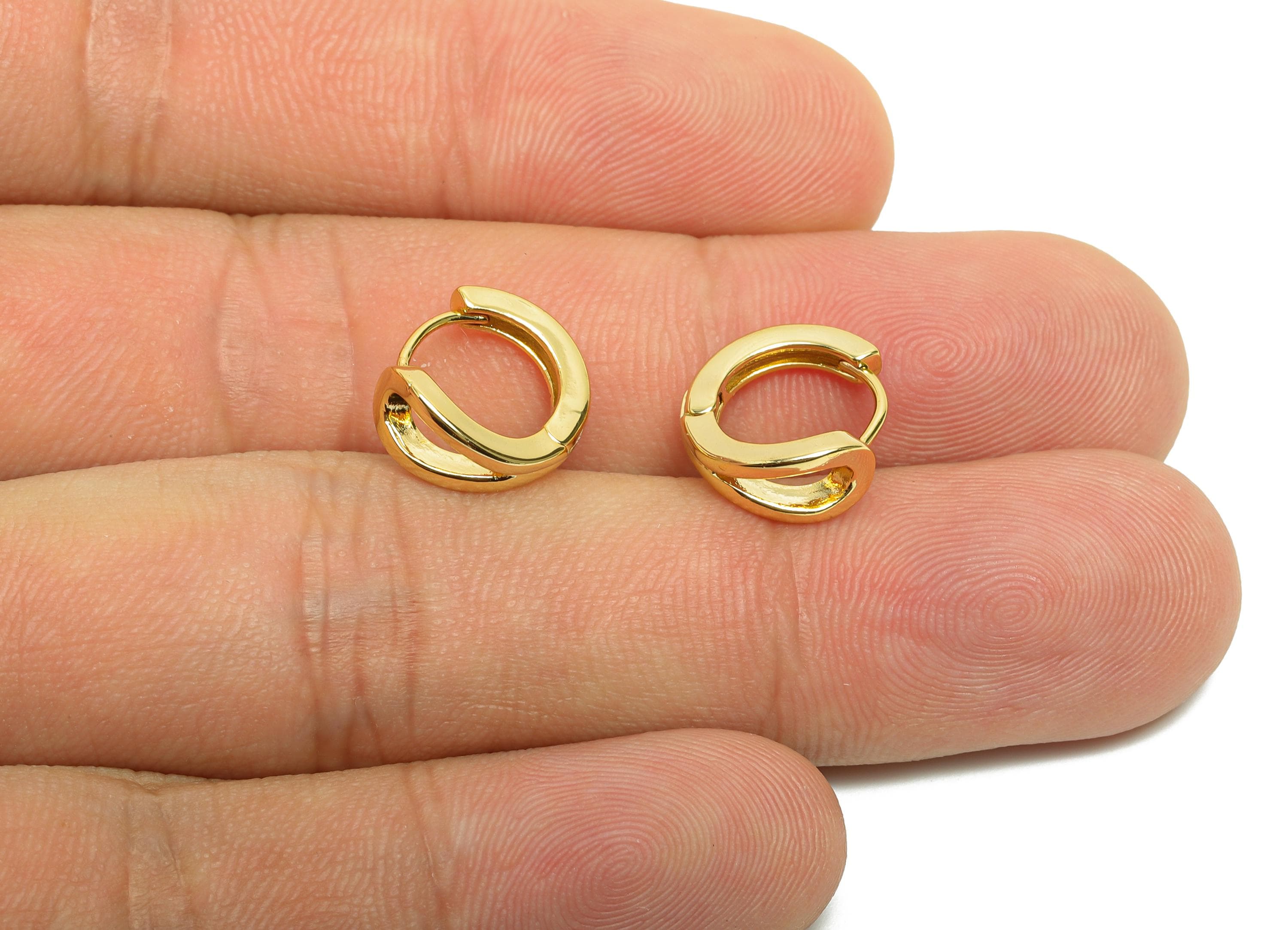 Brass Drop Hoop Earring - Gold Huggie Earring for Girl&#39;s - Teardrop Daily Wear Hoop Earring - 18K Real Gold Plated -12.5x11.4x5.75mm-RGP8504 - DOMEDBAZAAR