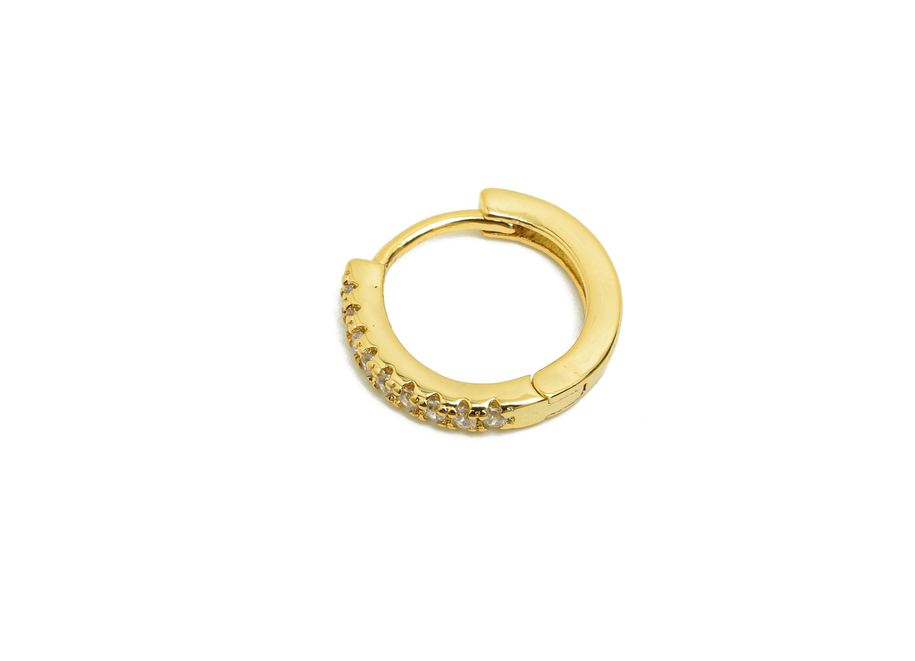 Brass Round Zircon Earring - Gold Huggie Hoop Earring for Girl&#39;s - CZ Circle Daily Wear Ear - 18K Real Gold Plated - 14.2x13x2.17mm -RGP8507 - DOMEDBAZAAR