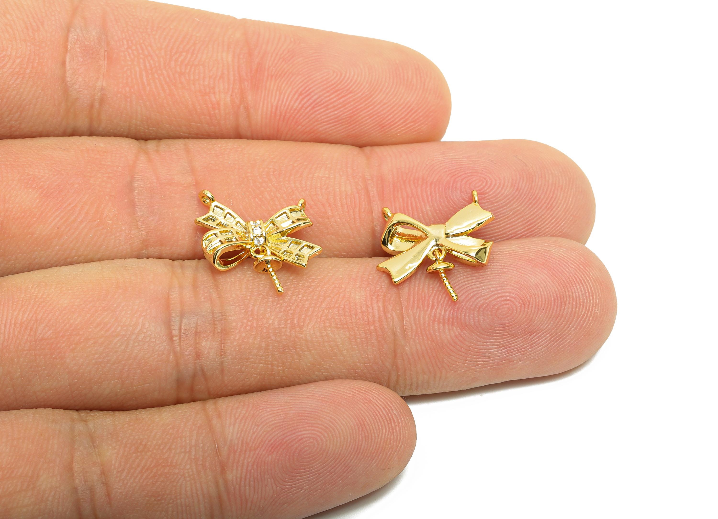 Brass Bow Tie Connectors - Zircon Charm Setting for Necklace - Gold Bow Tie Connectors - 18K Real Gold Plating - 14.2x11.4x3.3mm - RGP8509 - DOMEDBAZAAR