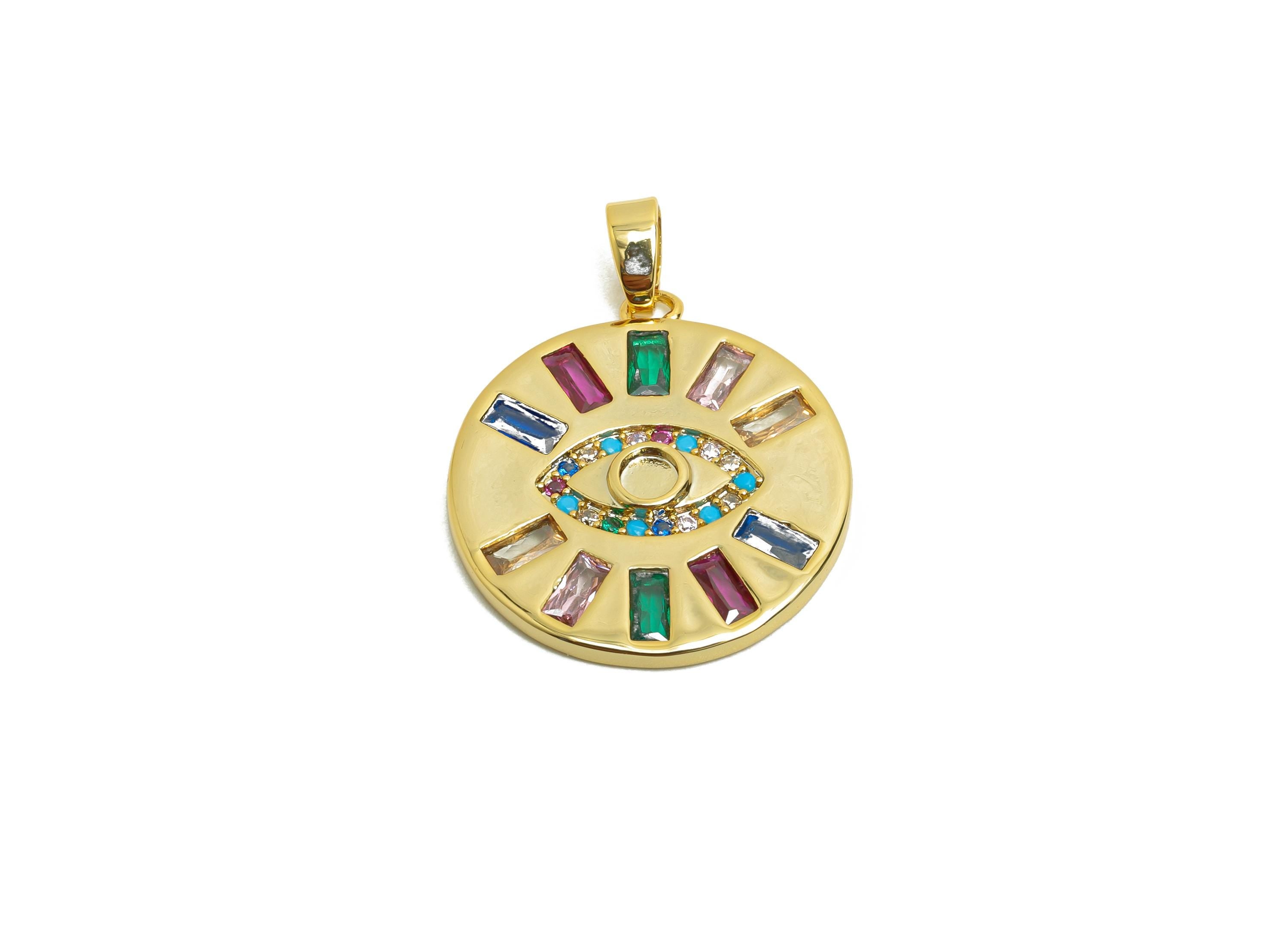 Brass CZ Eyelash Charm - Gold Eye Pendant for Necklace - Zircon Round Earring Charm - 18K Real Gold Plating - 25.5x19.7x2.53mm - RGP8511 - DOMEDBAZAAR