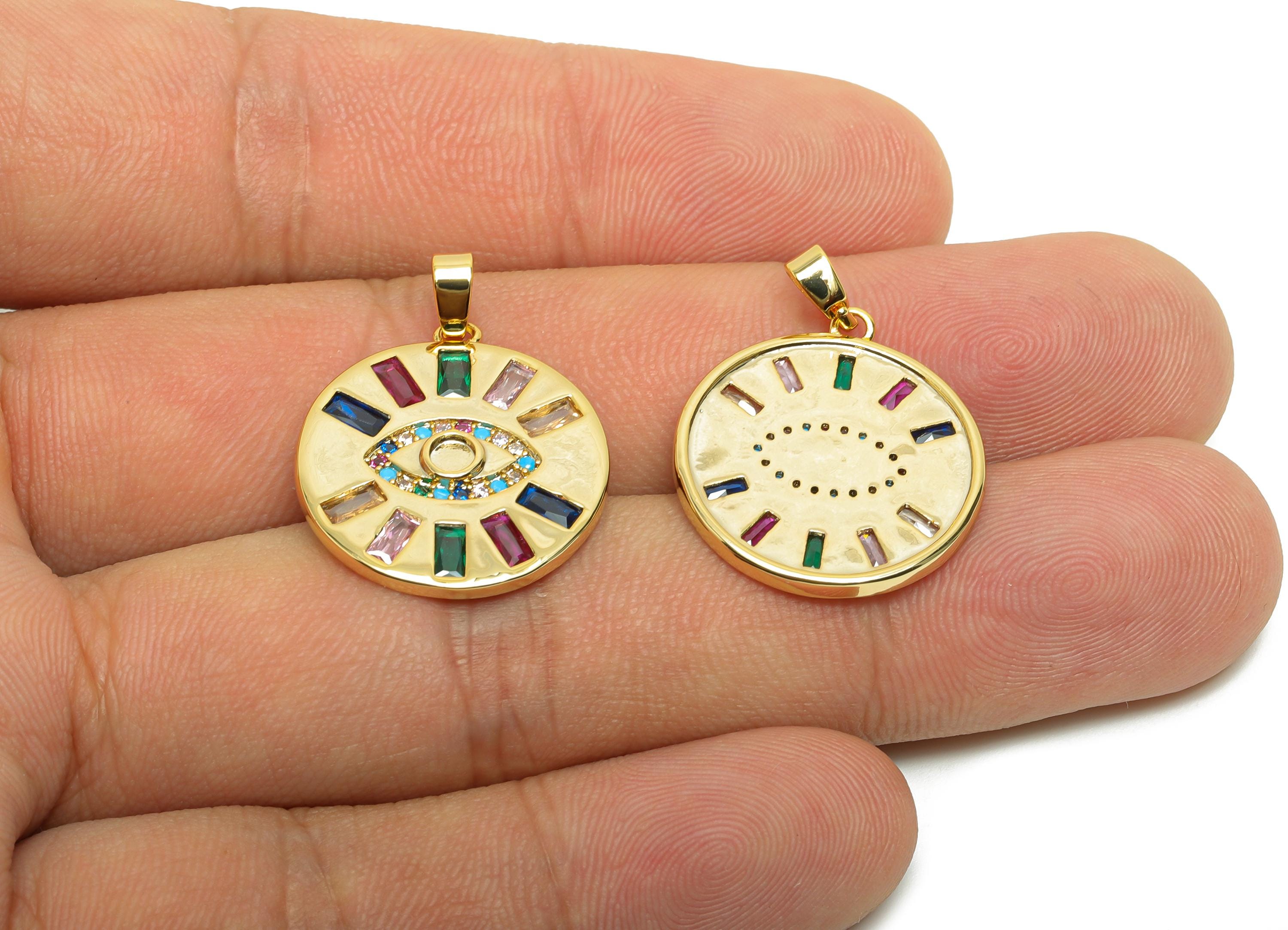 Brass CZ Eyelash Charm - Gold Eye Pendant for Necklace - Zircon Round Earring Charm - 18K Real Gold Plating - 25.5x19.7x2.53mm - RGP8511 - DOMEDBAZAAR