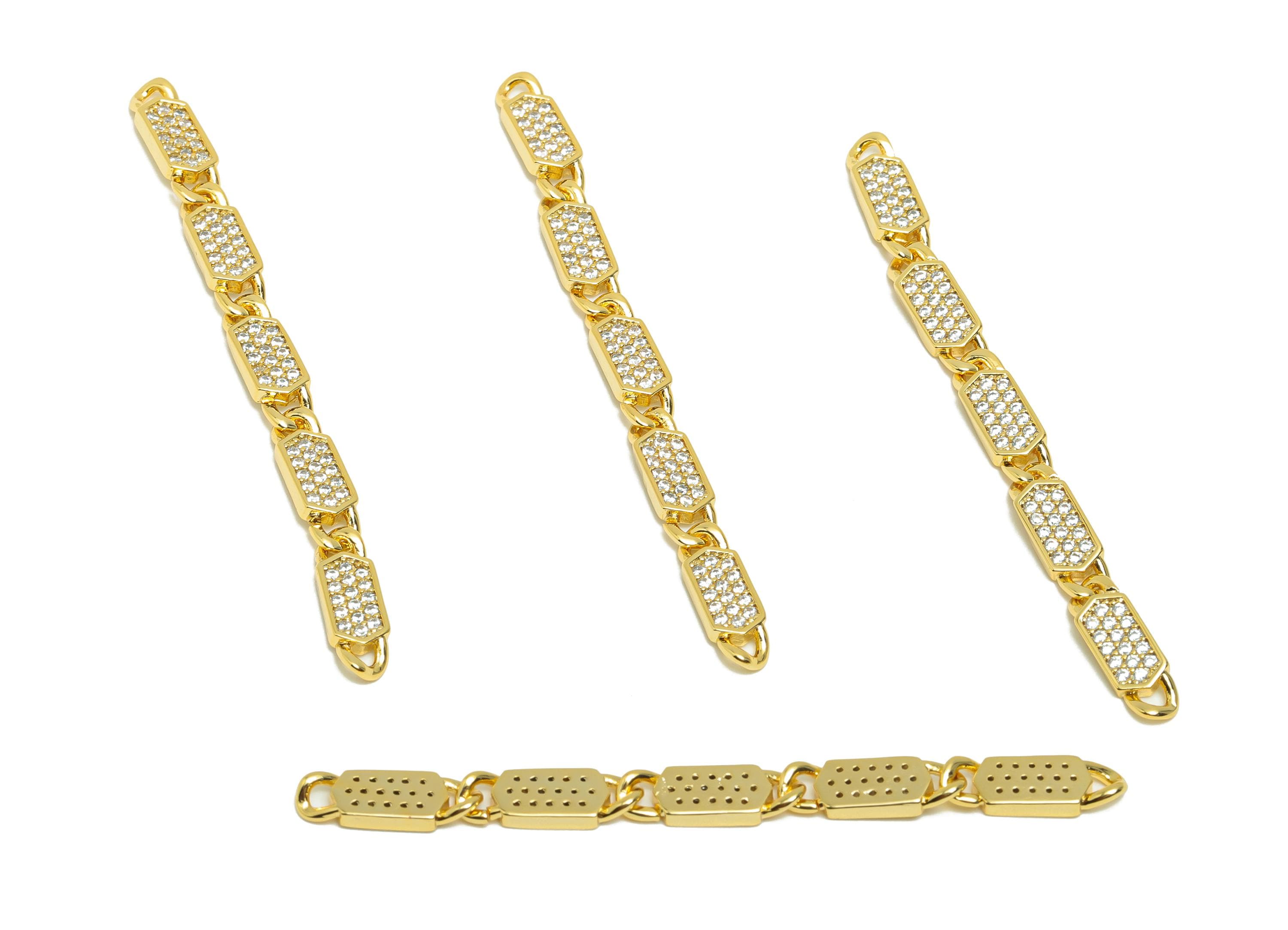 Brass CZ Chain Connector - Gold Rectangle Chain Charm - Zircon Chain Bracelet Connector - 18K Real Gold Plating - 61x4.96x2.64mm - RGP8512 - DOMEDBAZAAR
