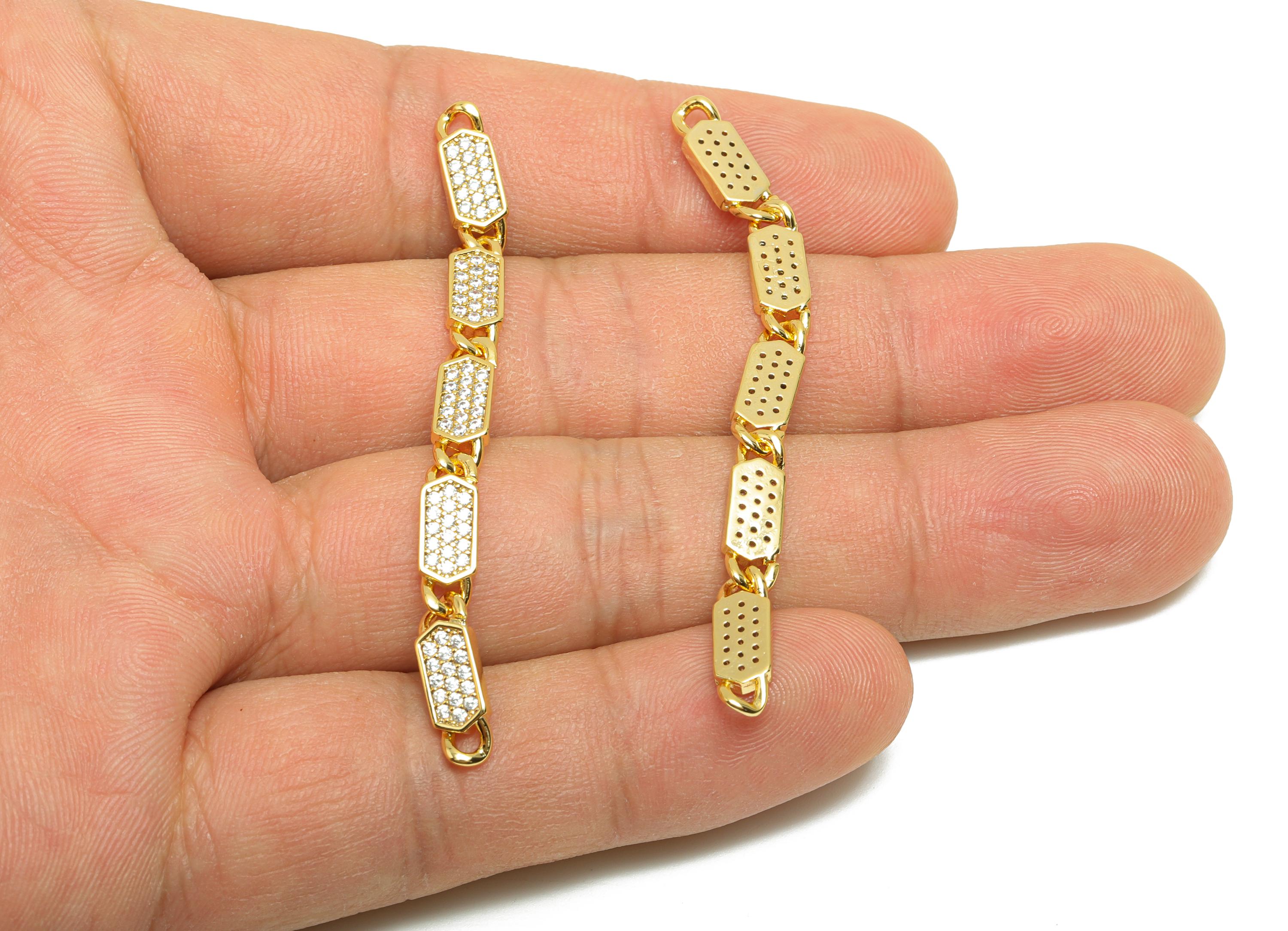 Brass CZ Chain Connector - Gold Rectangle Chain Charm - Zircon Chain Bracelet Connector - 18K Real Gold Plating - 61x4.96x2.64mm - RGP8512 - DOMEDBAZAAR