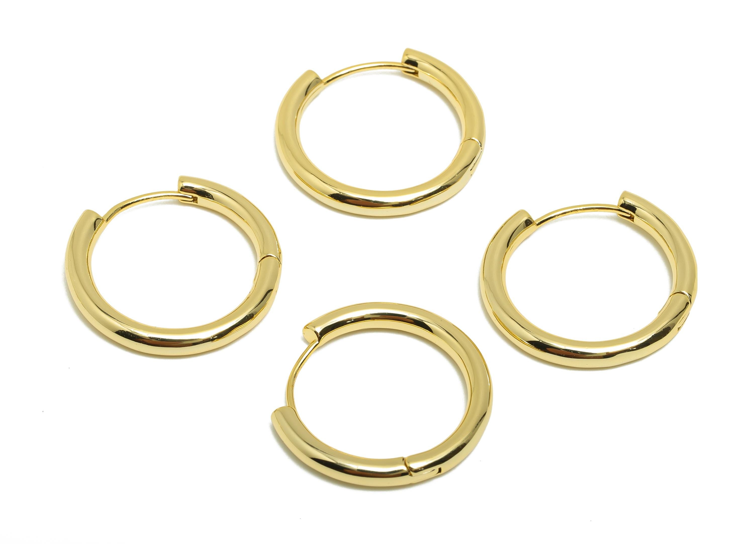 Brass Round Hoop Earring - Gold Huggie Earring for Girl&#39;s - Thick Circle Daily Wear Ear - 18K Real Gold Plated - 24.08x22.3x3.13mm - RGP8515 - DOMEDBAZAAR