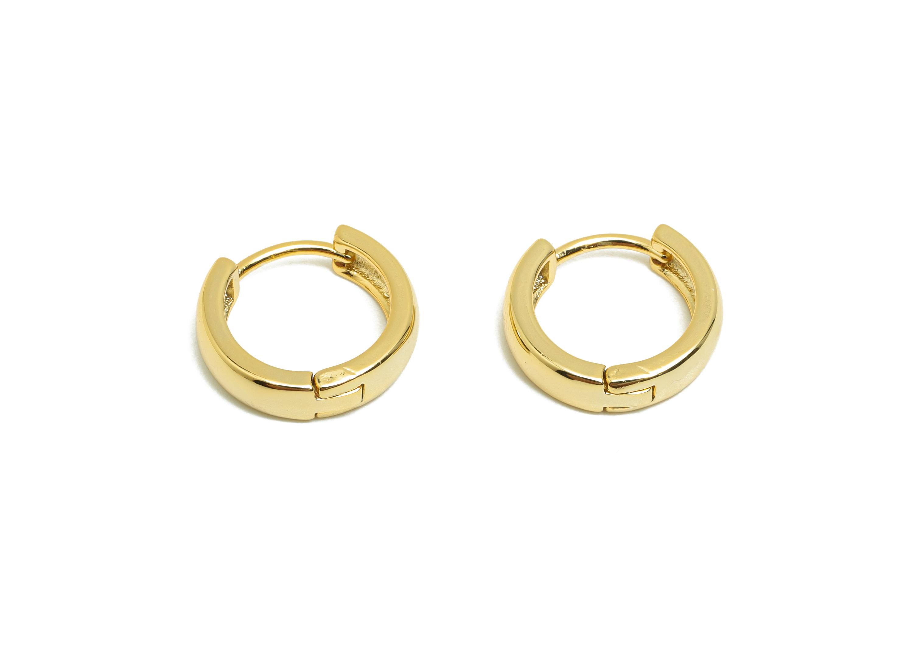 Brass Round Hoop Earring - Gold Huggie Earring for Girl&#39;s - Thick Circle Daily Wear Ear - 18K Real Gold Plated - 14.02x12.8x3.81mm - RGP8516 - DOMEDBAZAAR