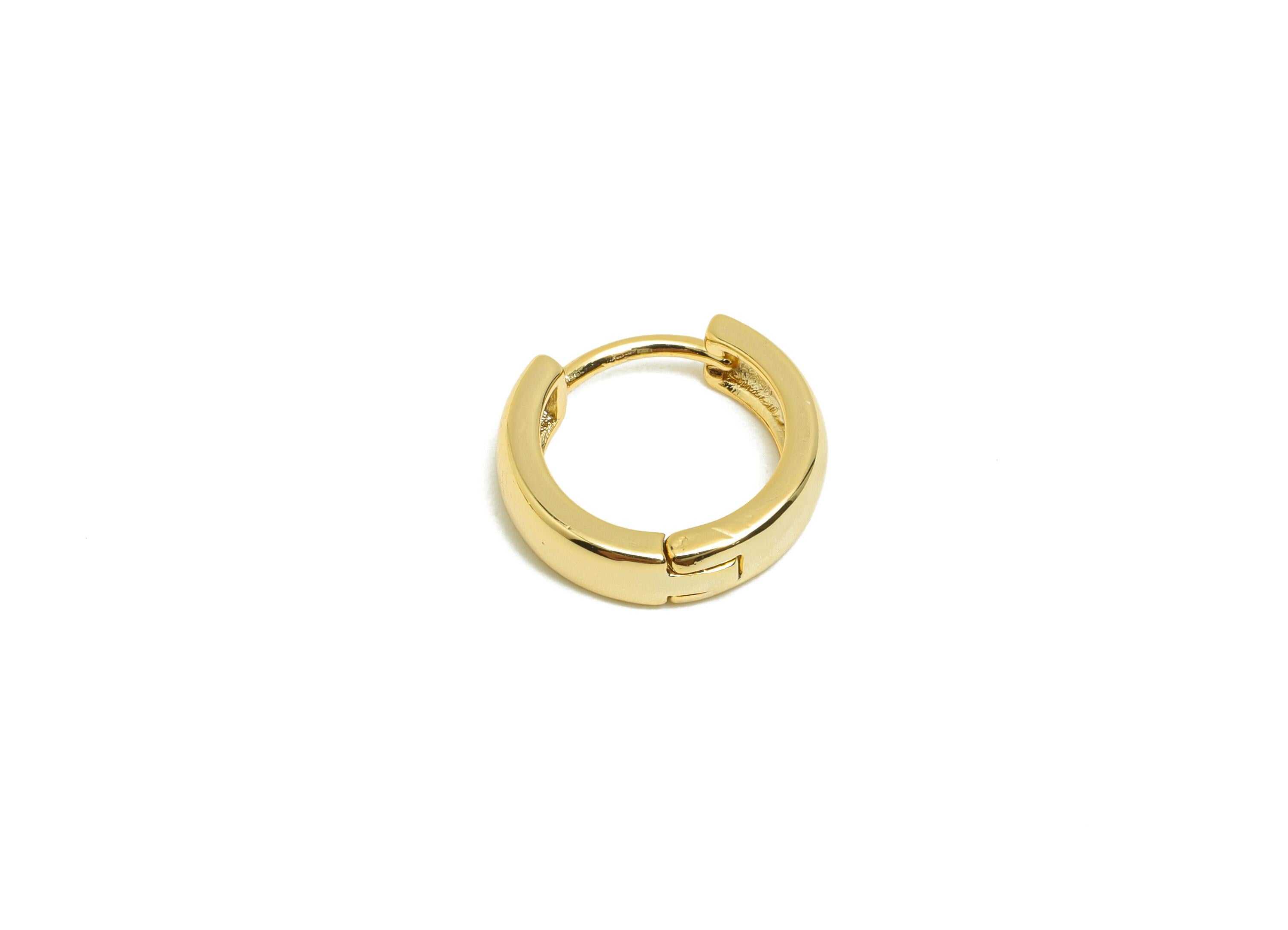 Brass Round Hoop Earring - Gold Huggie Earring for Girl&#39;s - Thick Circle Daily Wear Ear - 18K Real Gold Plated - 14.02x12.8x3.81mm - RGP8516 - DOMEDBAZAAR