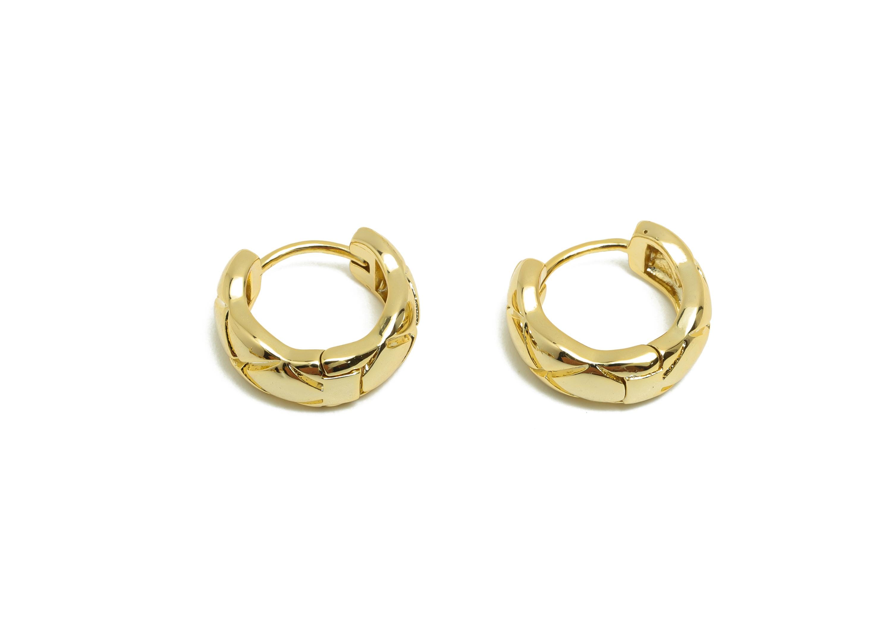 Brass Thick Hoop Earring - Gold Huggie Earring for Women - Textured Daily Wear Earring - 18K Real Gold Plated - 14x12.7x5.36mm - RGP8519 - DOMEDBAZAAR