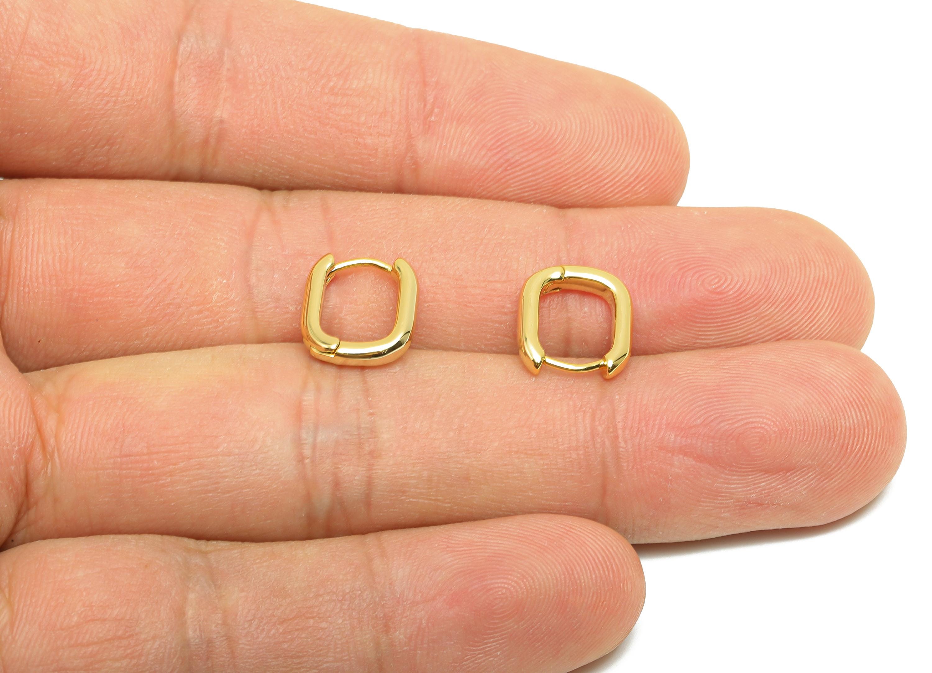 Brass Rectangle Hoop Earring - Gold Huggie Earring for Girls - Mini Daily Wear Earring - 18K Real Gold Plated - 11.4x10.1x2.12mm - RGP8520 - DOMEDBAZAAR
