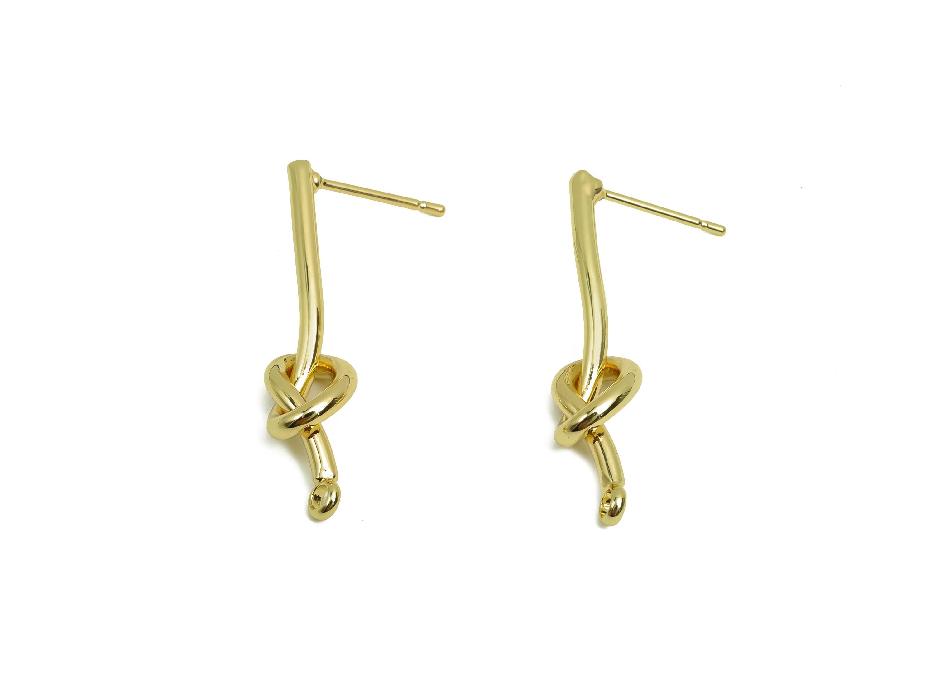 Brass Knot Earring Post - Brass Knot Stick Earring Post - Brass Twisted Earring Post - 18K Real Gold Plating - 29.82x7.04x1.8mm - RGP8036 - DOMEDBAZAAR