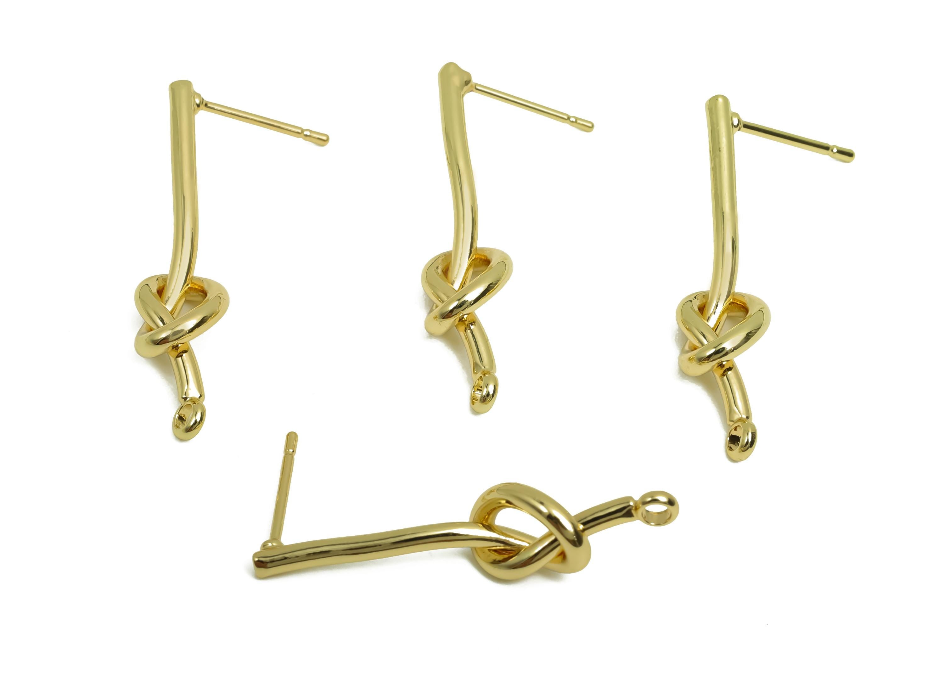 Brass Knot Earring Post - Brass Knot Stick Earring Post - Brass Twisted Earring Post - 18K Real Gold Plating - 29.82x7.04x1.8mm - RGP8036 - DOMEDBAZAAR