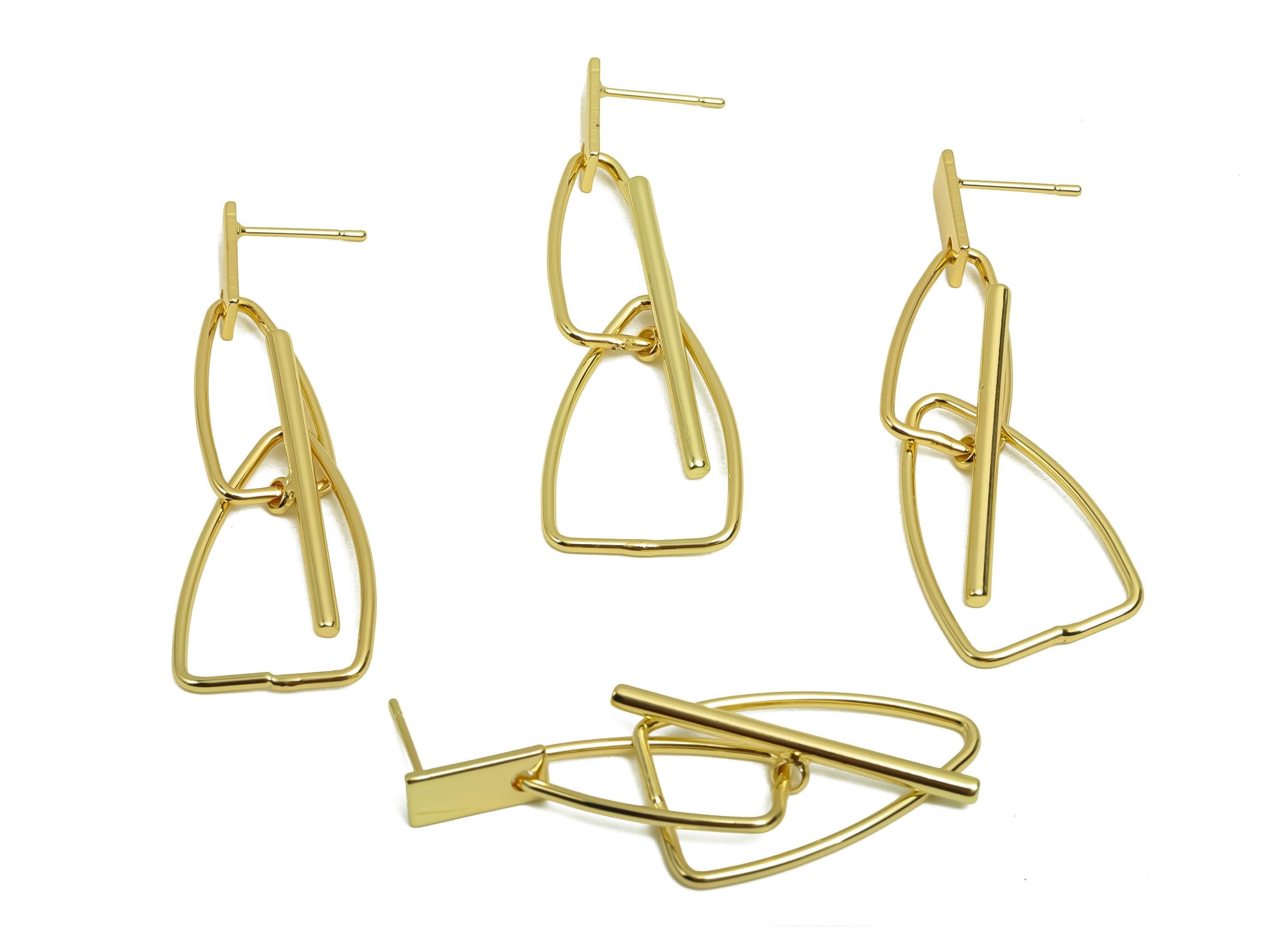 Brass Dangle Earring Post - Brass Stick Earring Post - Dangle Irregular Earring Post - 18K Real Gold Plating - 51.11x15.39x1.27mm - RGP8016 - DOMEDBAZAAR