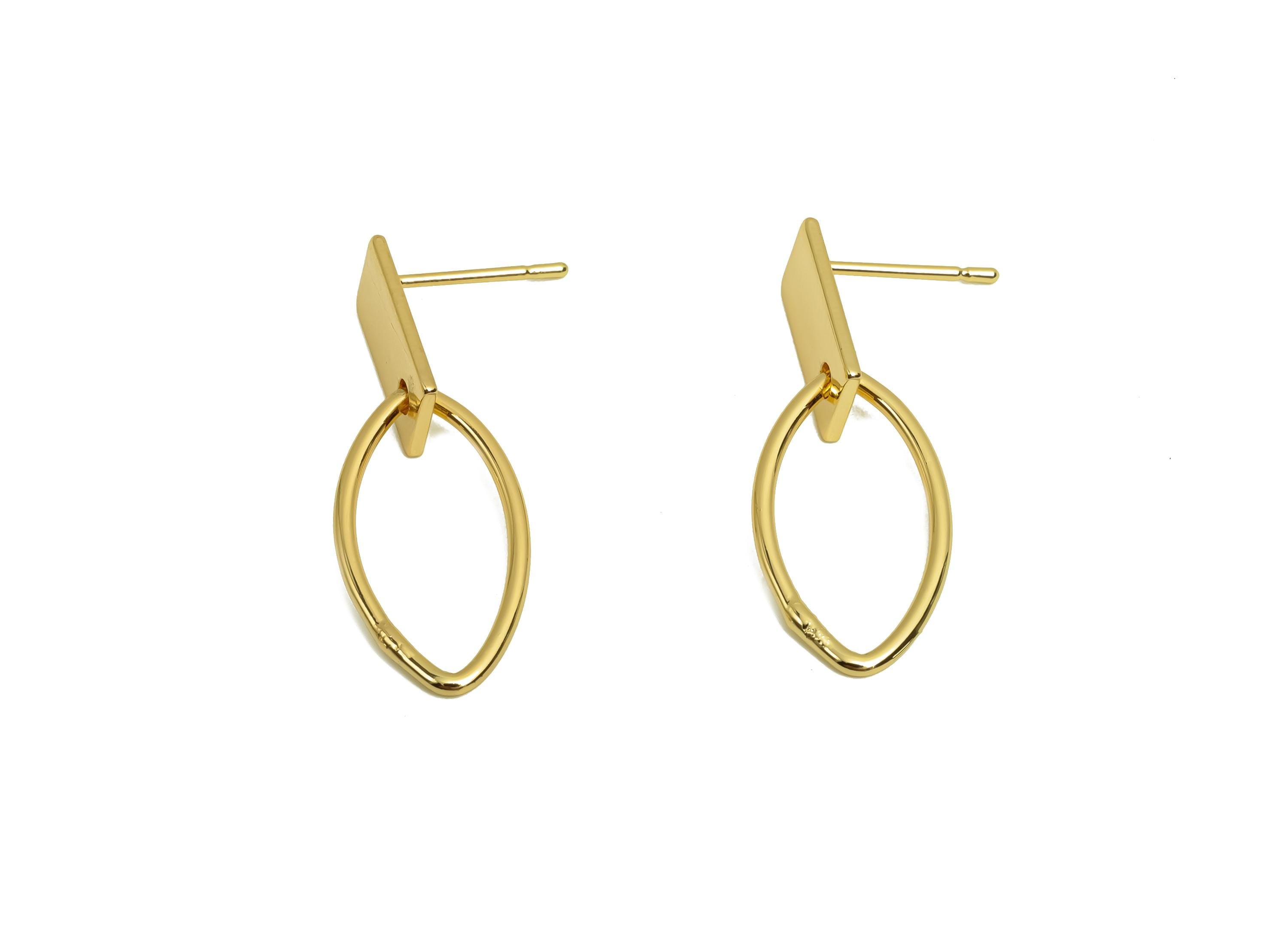 Brass Rectangle Earring Post - Brass Marquise Earring Post - Geometry Earring Post - 18K Real Gold Plating - 29.15x11.13x1.11mm - RGP8019 - DOMEDBAZAAR