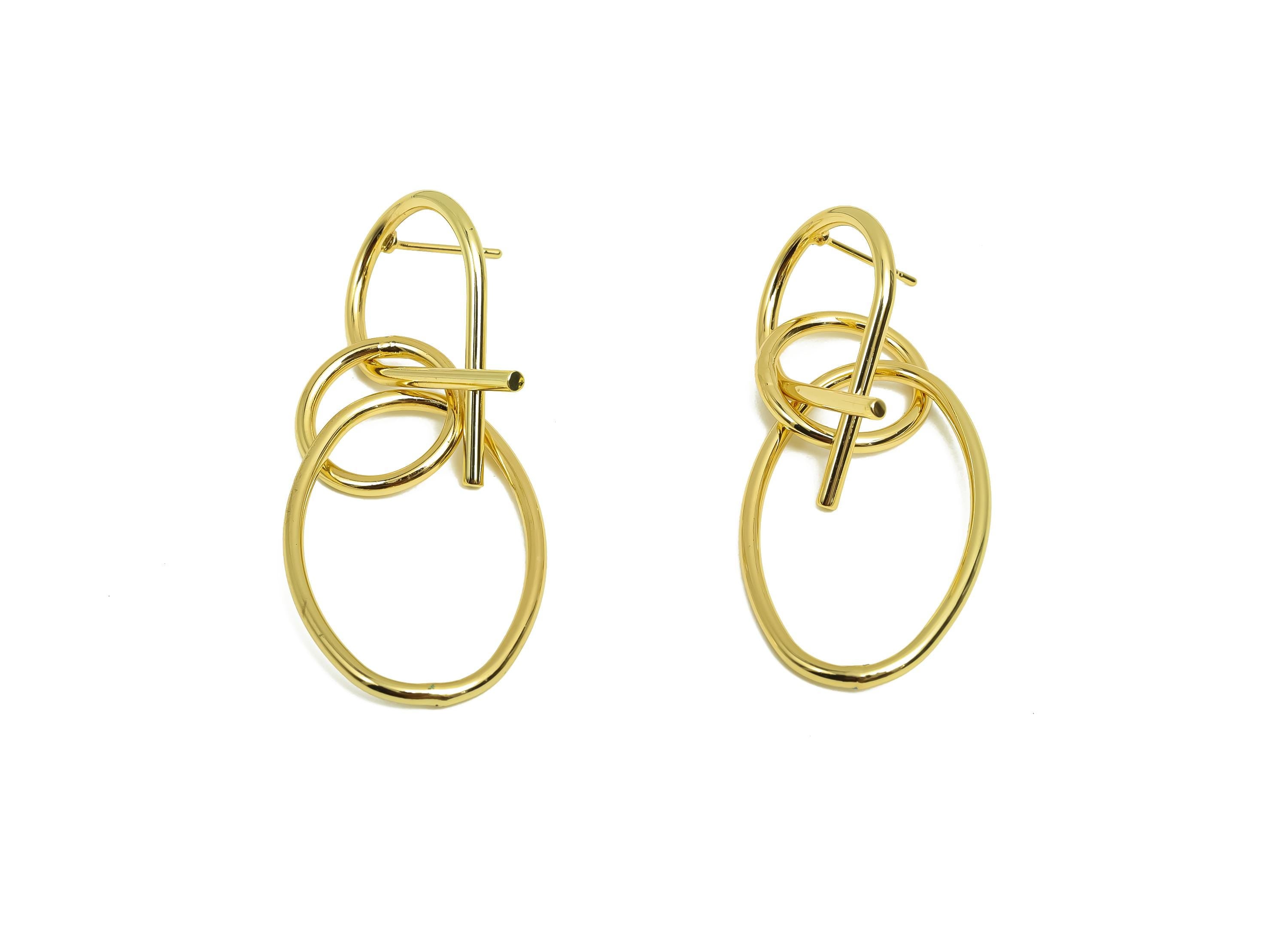 Brass Dangle Earring Post - Brass Oval Earring Post - Brass Round Geometry Earring Post - 18K Real Gold Plating - 62.13x20.97x1mm - RGP8039 - DOMEDBAZAAR