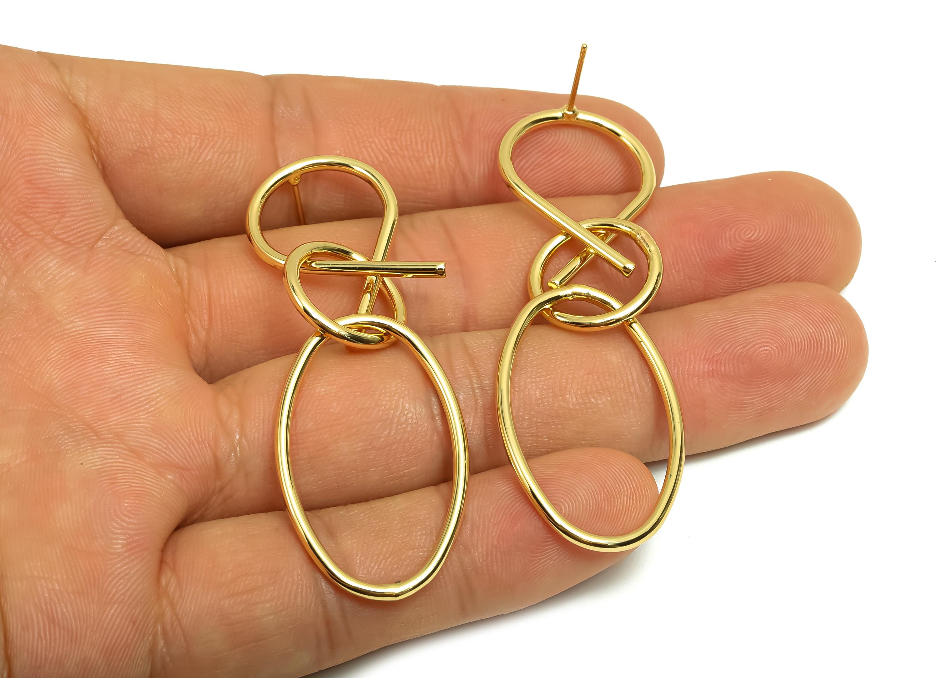 Brass Dangle Earring Post - Brass Oval Earring Post - Brass Round Geometry Earring Post - 18K Real Gold Plating - 62.13x20.97x1mm - RGP8039 - DOMEDBAZAAR