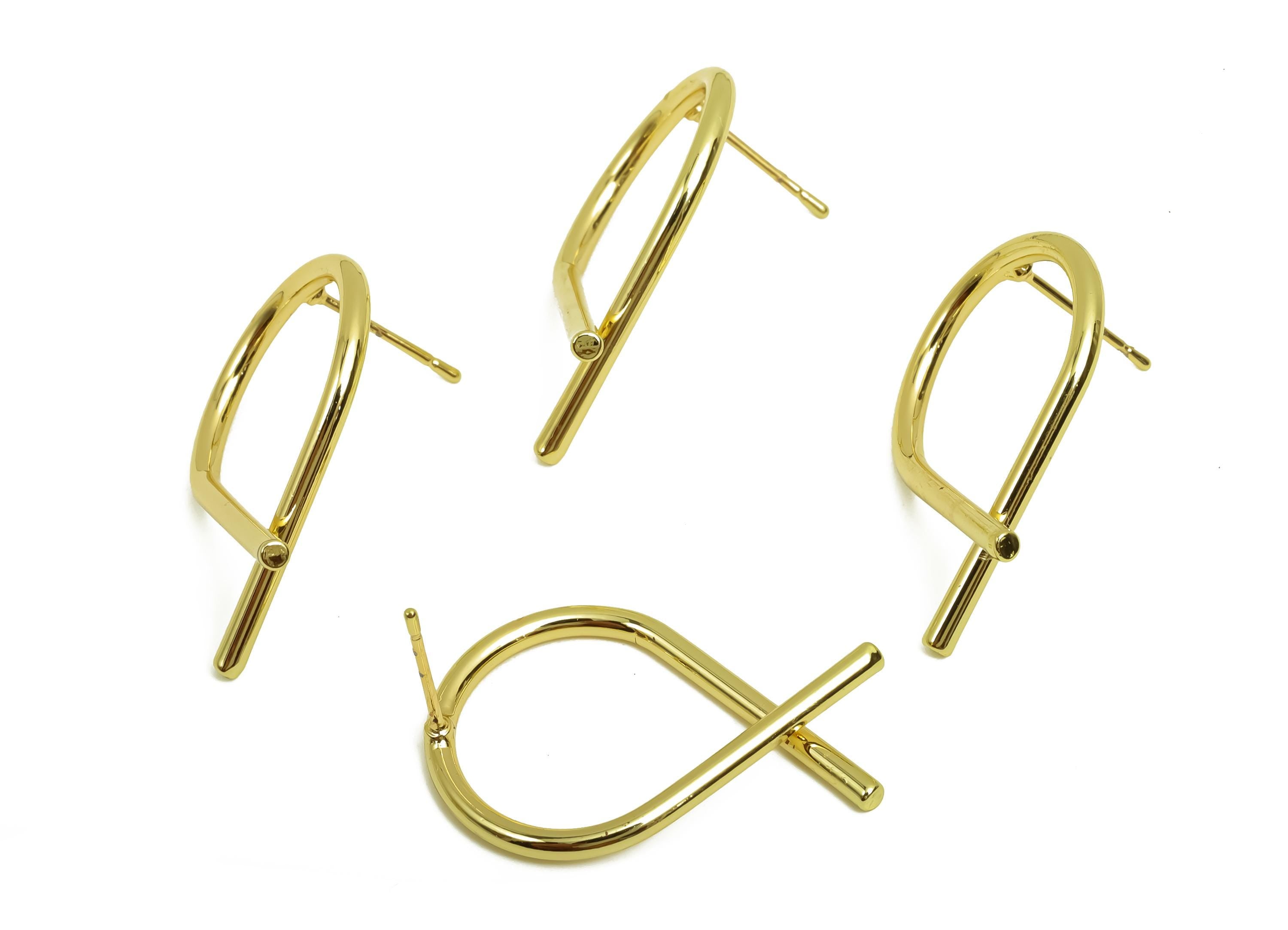 Brass Cross Earring Post - Brass Wire Earring Post - Brass Twisted Wire Earring Post - 18K Real Gold Plating - 28.59x18.05x1.82mm - RGP8023 - DOMEDBAZAAR