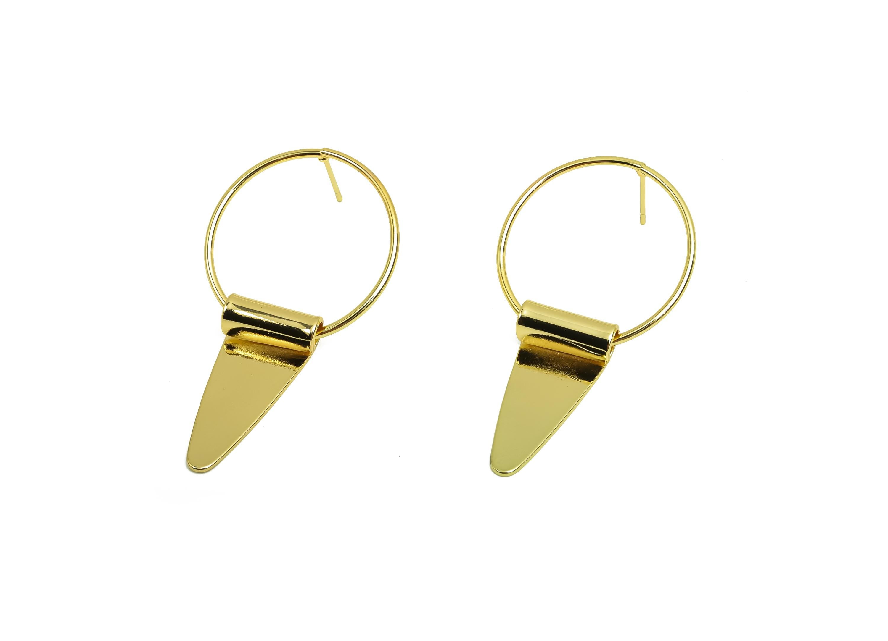 Brass Dangle Earring Post - Brass Triangle Wire Earring Post - Triangle Earring Post - 18K Real Gold Plating - 49x27.54x0.73mm - RGP8010 - DOMEDBAZAAR