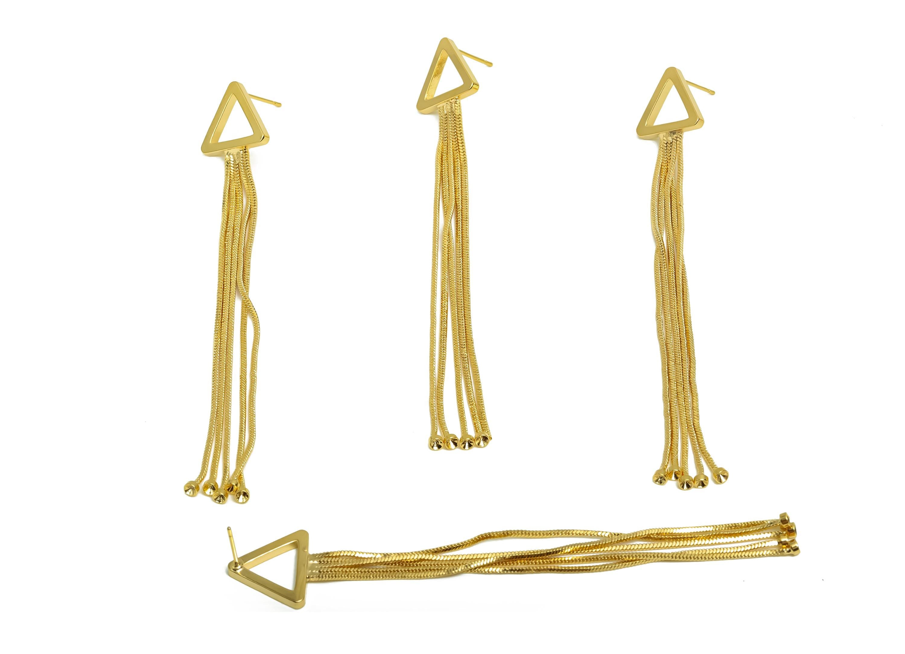 Brass Tassel Earring Post - Brass Triangle Tassel Earring Post - Brass Snake Chain Earring Post - 18K Real Gold Plating - 92x14x2mm -RGP8017 - DOMEDBAZAAR