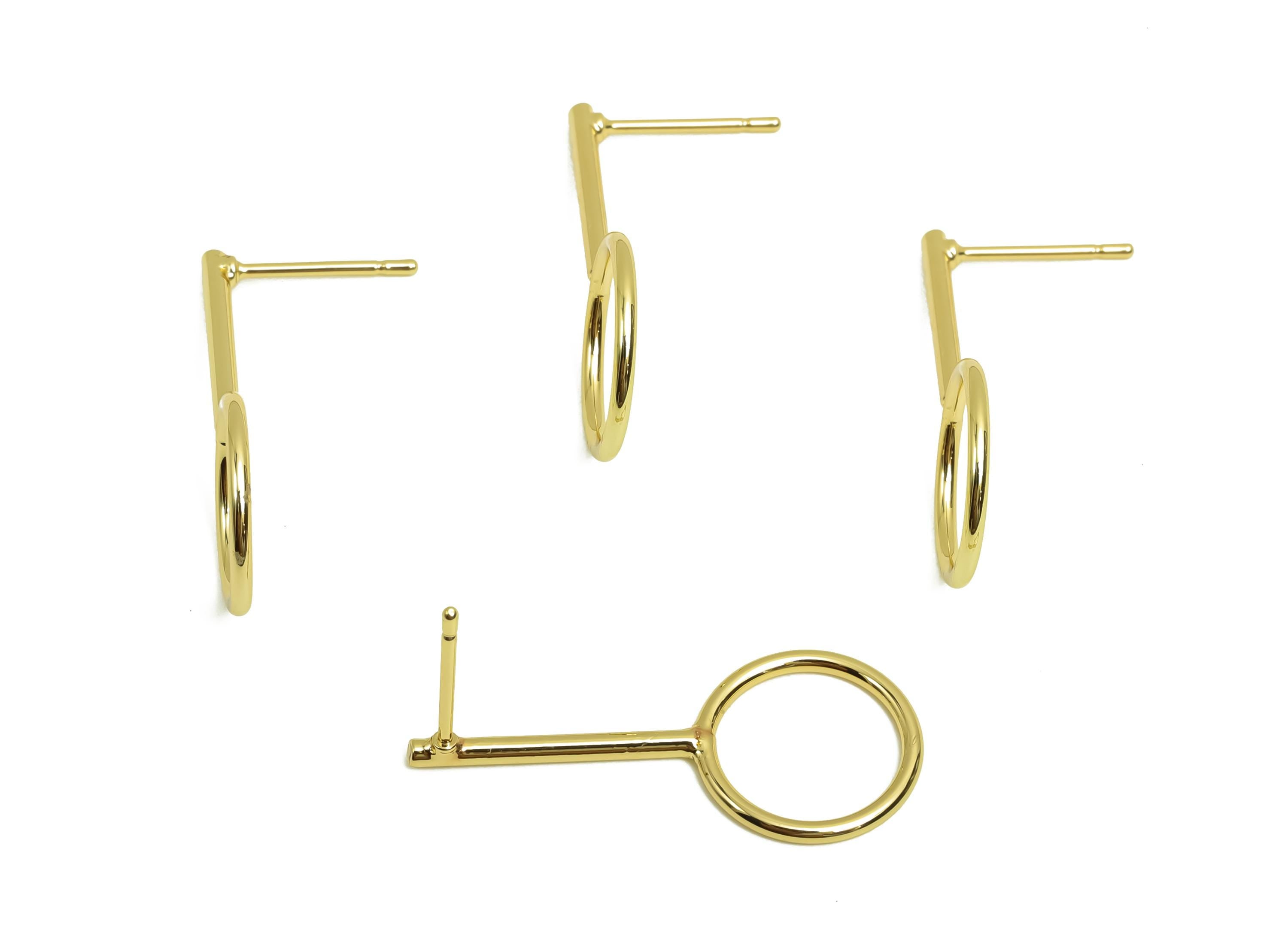 Brass Round Earring Post - Brass Geometry Earring Stud - Brass Stick Wire Earring Post  - 18K Real Gold Plating - 28.94x11x1.48mm - RGP8015 - DOMEDBAZAAR