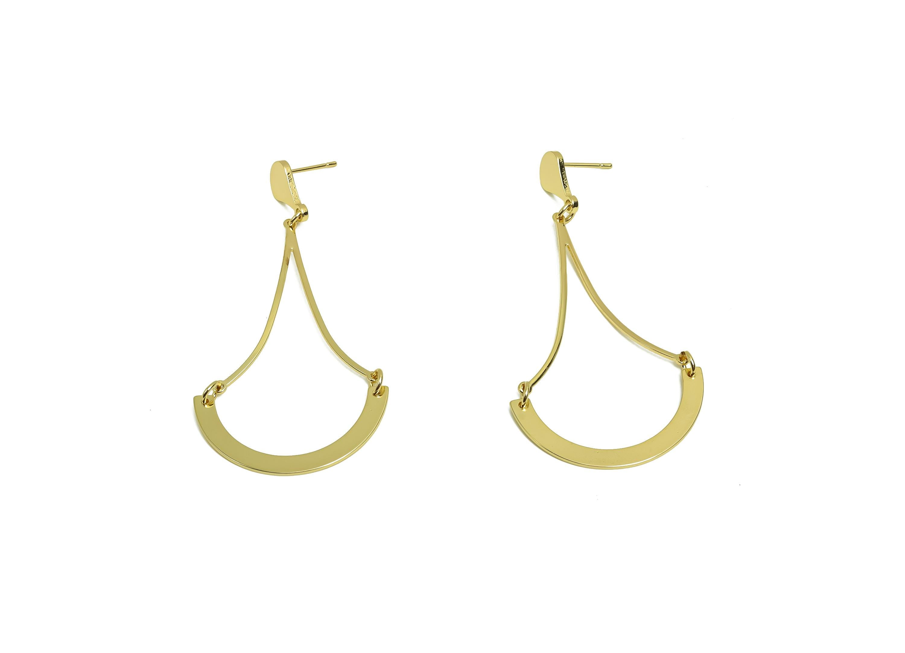 Brass Hoop Dangle Wire Earring Post -  Brass Teardrop C Hoop Earring Post - Drop Hoop Post  - 18K Real Gold Plating - 68x31x1.41mm - RGP8024 - DOMEDBAZAAR