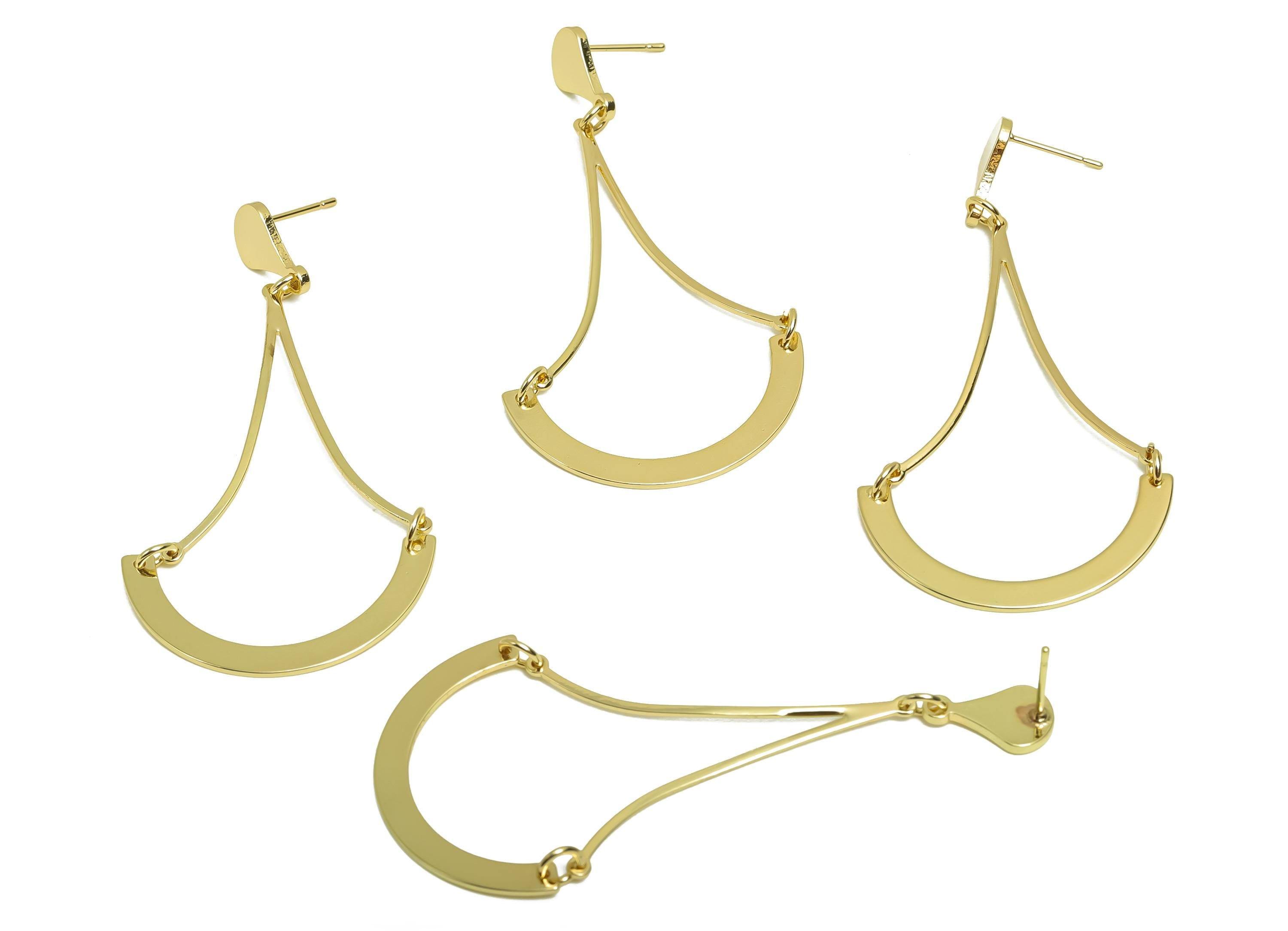 Brass Hoop Dangle Wire Earring Post -  Brass Teardrop C Hoop Earring Post - Drop Hoop Post  - 18K Real Gold Plating - 68x31x1.41mm - RGP8024 - DOMEDBAZAAR