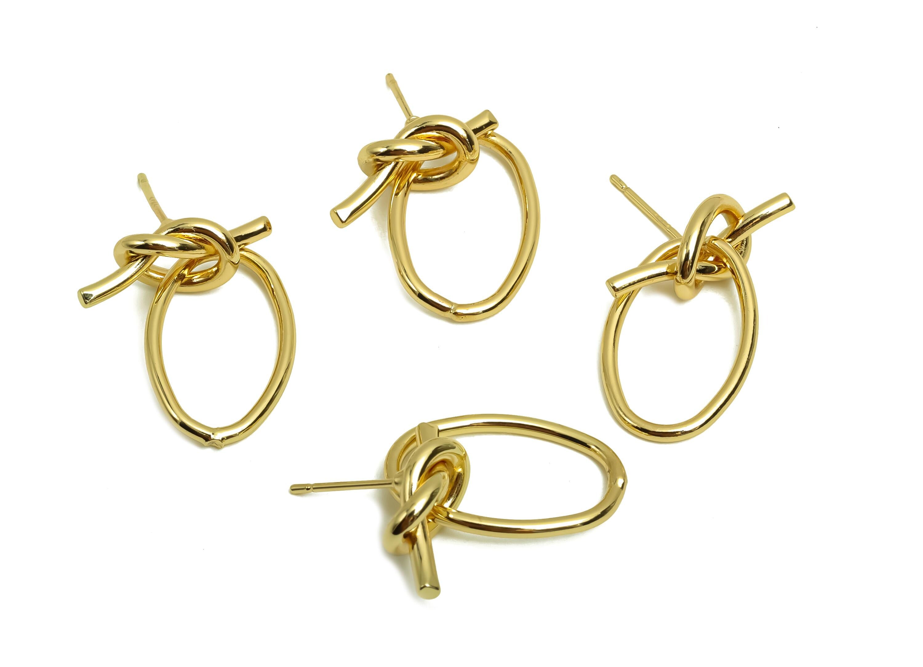 Brass Knot Earring Post -  Brass Oval Earring Post - Brass Geometry Earring Post - 18K Real Gold Plating - 22.14x13x1.54mm - RGP8034 - DOMEDBAZAAR