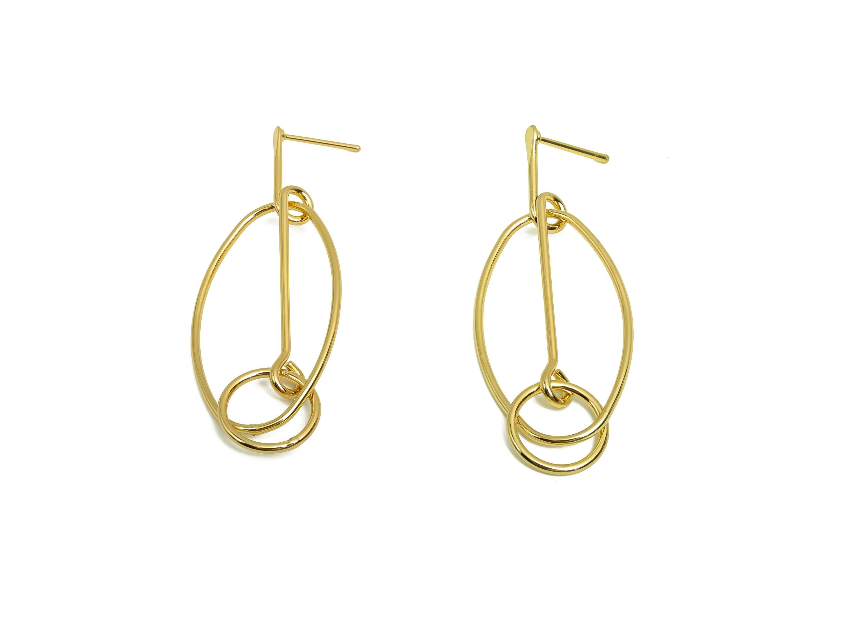 Brass Hammered Earring Post - Brass Dangle Oval Earring Stud - Geometry Earring Post  - 18K Real Gold Plating - 54x19x1.15mm - RGP8025 - DOMEDBAZAAR