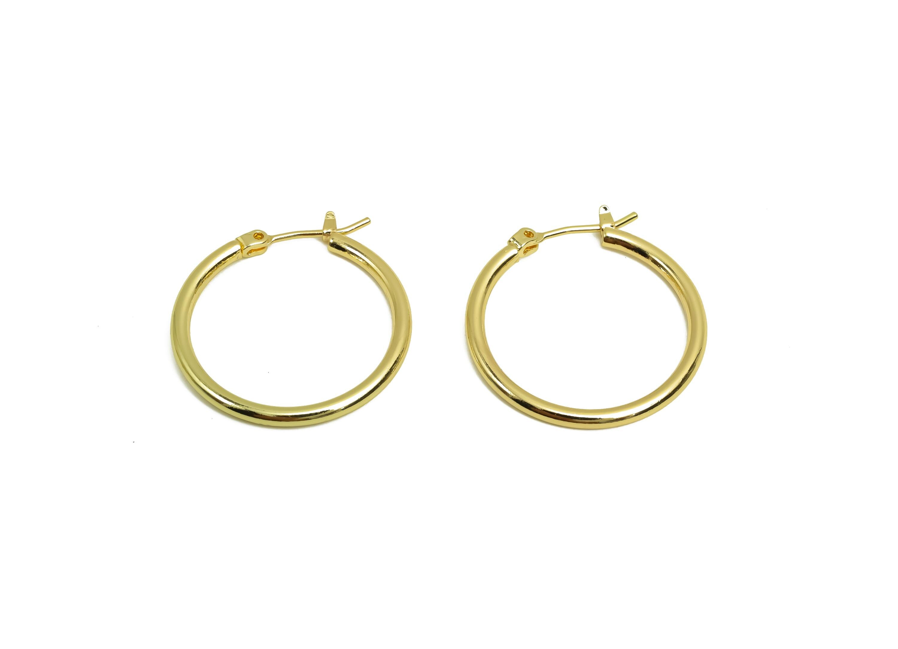 25mm Round Wire Hoop Earring - Brass Hinged Back Earring - Brass Circle Hinged Back Earring - 18K Real Gold Plating - 24x24x2mm - RGP8040-25 - DOMEDBAZAAR
