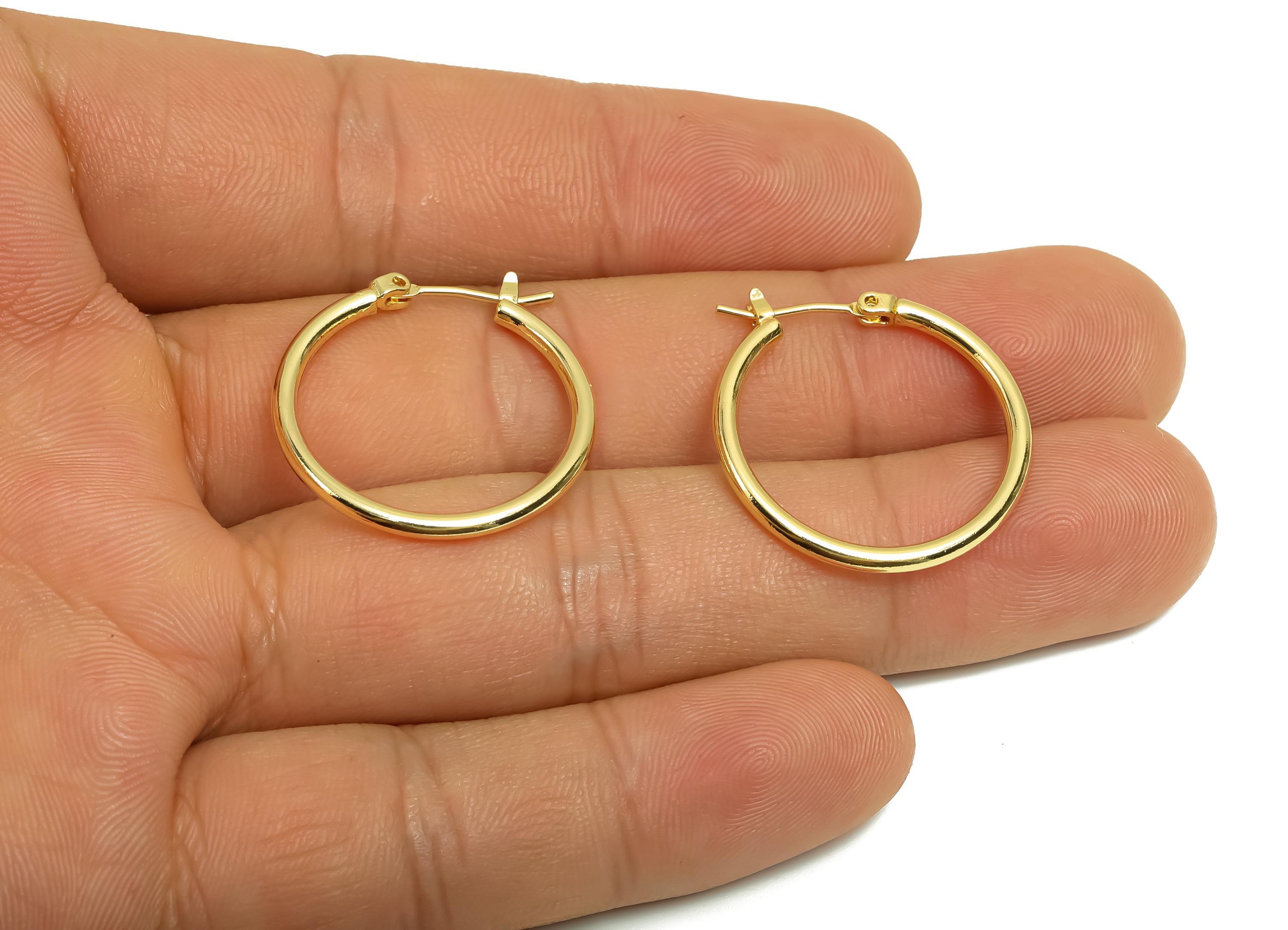 25mm Round Wire Hoop Earring - Brass Hinged Back Earring - Brass Circle Hinged Back Earring - 18K Real Gold Plating - 24x24x2mm - RGP8040-25 - DOMEDBAZAAR