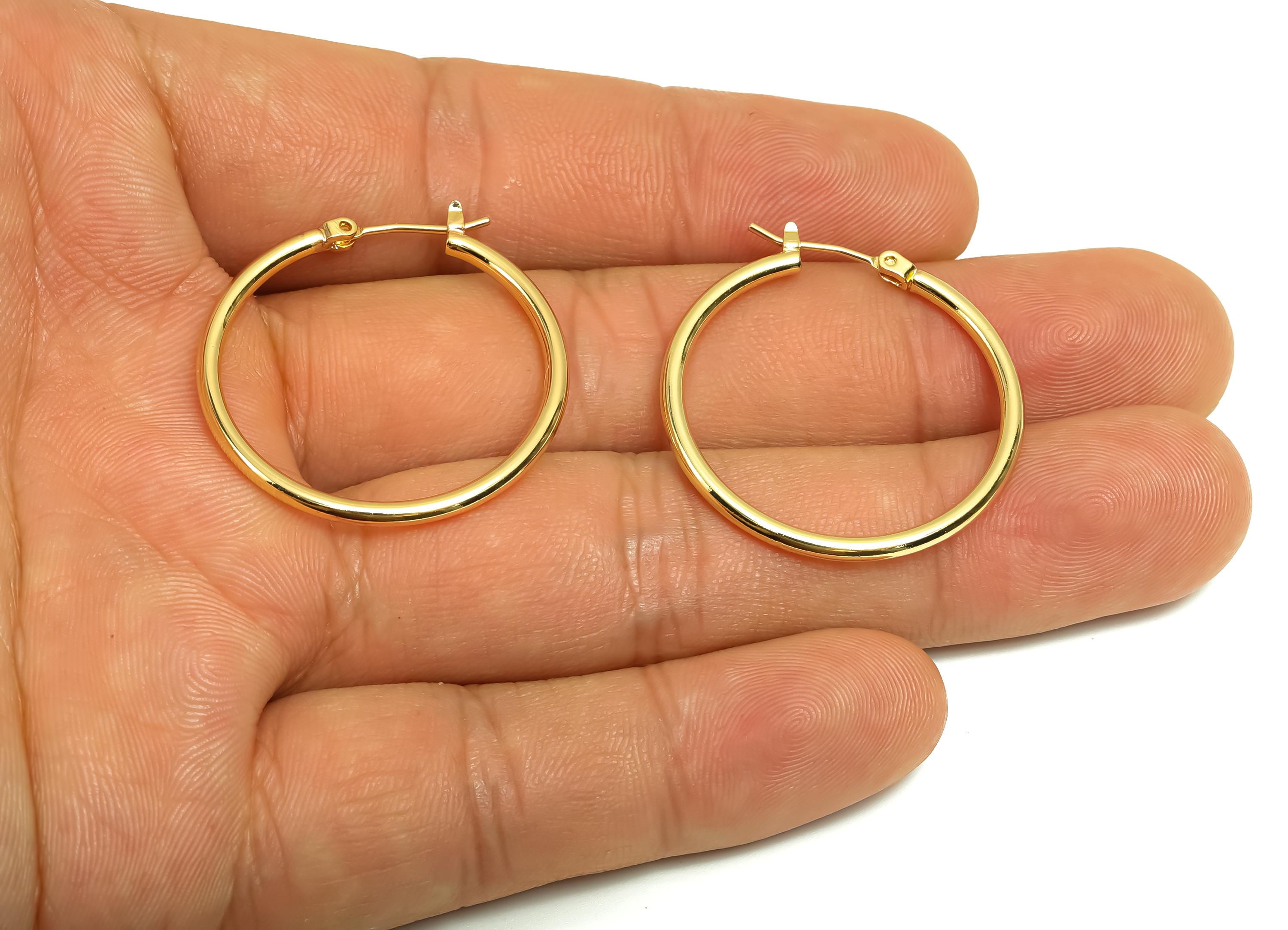 30mm Round Wire Hoop Earring - Brass Hinged Back Earring - Brass Circle Hinged Back Earring - 18K Real Gold Plating - 29x29x2mm - RGP8040-30 - DOMEDBAZAAR