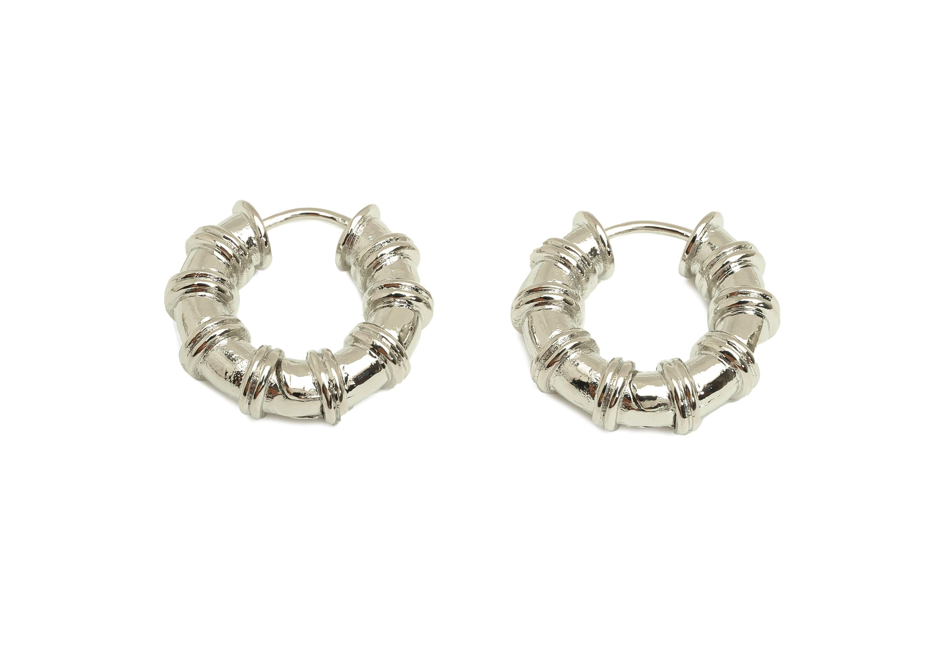 Brass Circle Huggie Earring - White Water Pipes Hoop Earrings - Thick Huggie Clasp - 18K Real White Gold Plated - 21.42x19.83x6mm - RGP7739 - DOMEDBAZAAR