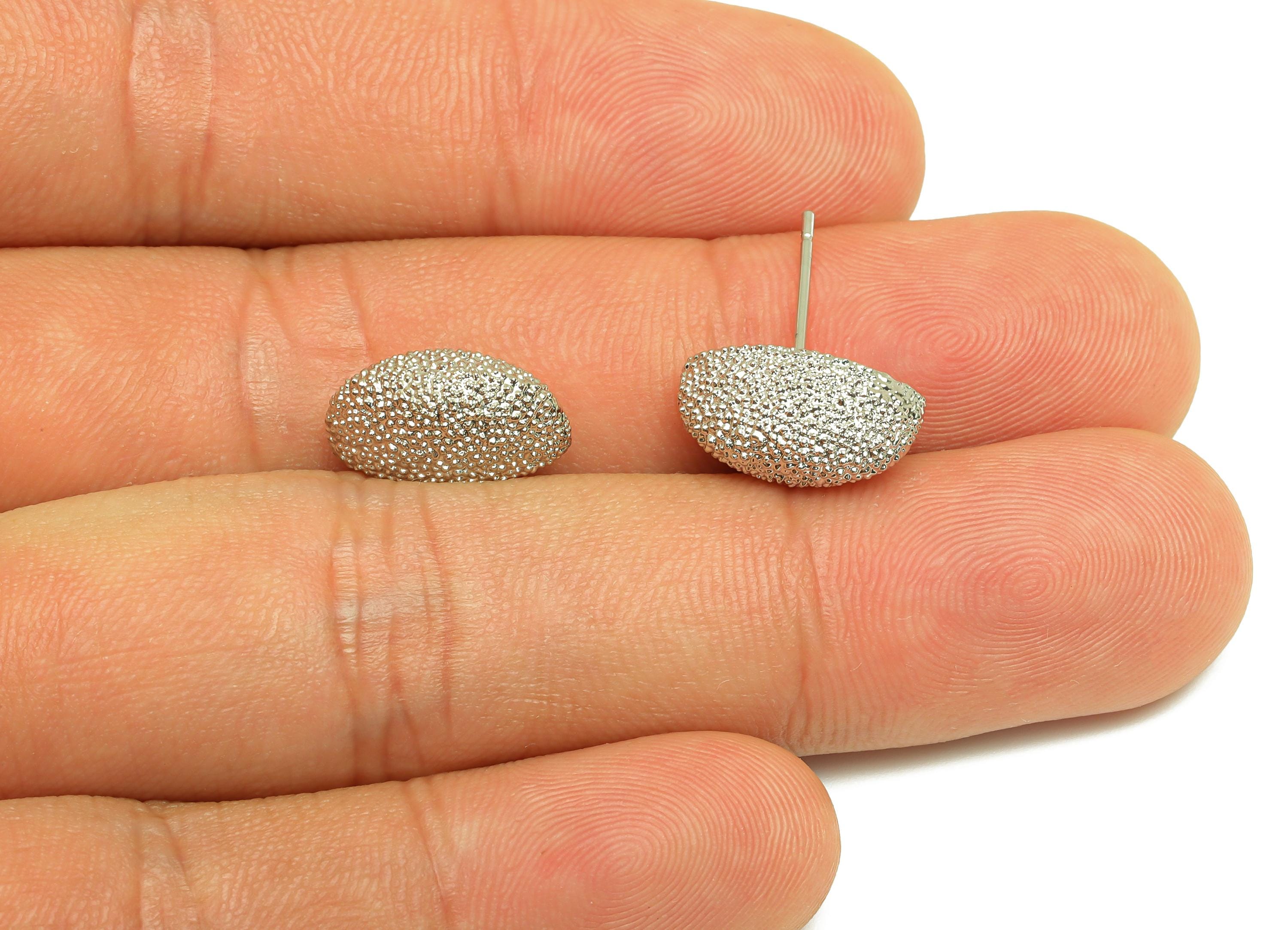 Brass Oval Earring Stud - Textured Marquise Earring Post - White Oval Earring Stud - 18K Real White Gold Plating - 19x6.94x6.78mm - RGP7740 - DOMEDBAZAAR