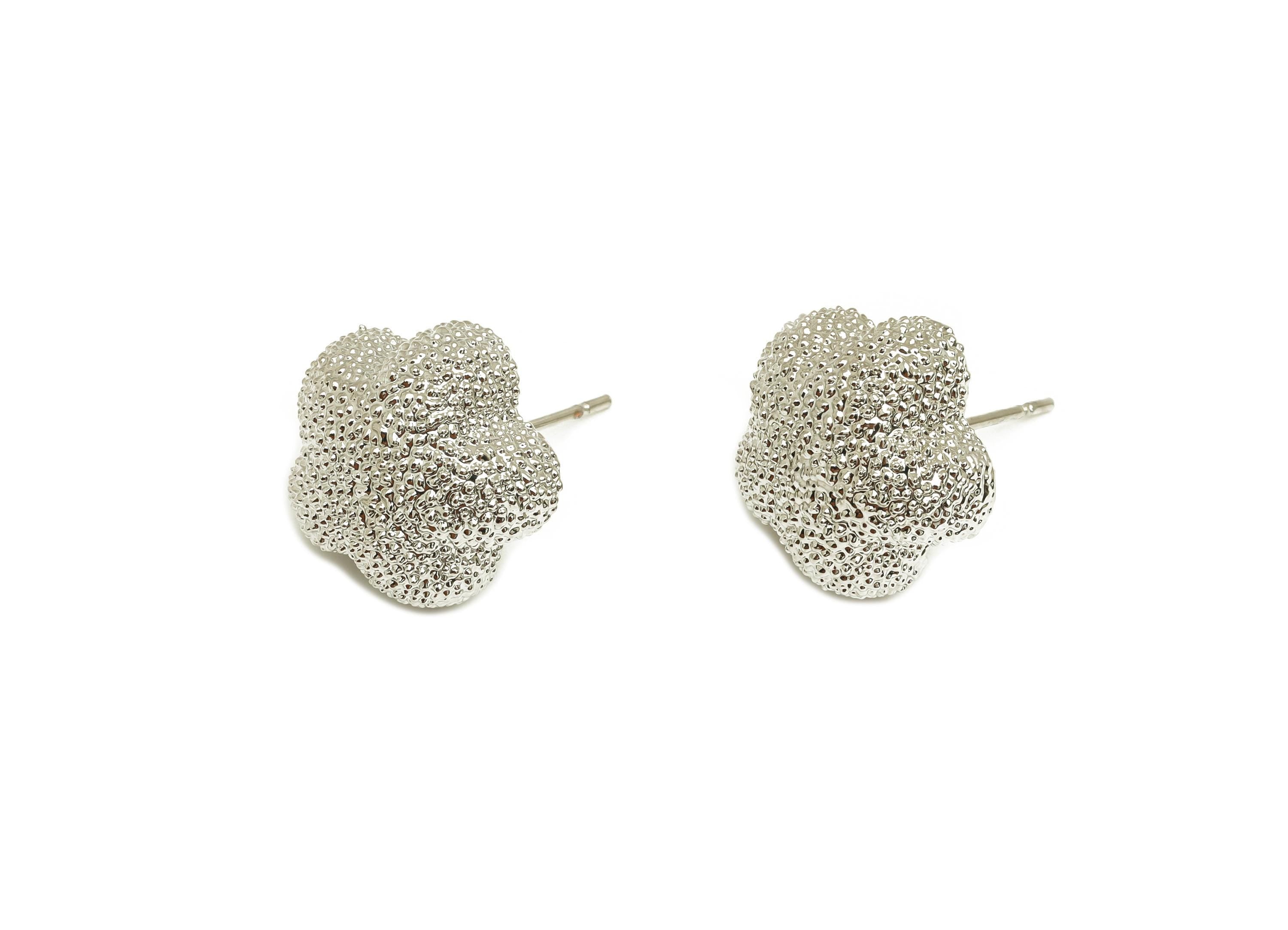 Brass Flower Earring Stud - Textured Flower Earring Post - White Flower Earring - 18K Real White Gold Plated - 18.64x14.7x7.47mm - RGP7742 - DOMEDBAZAAR