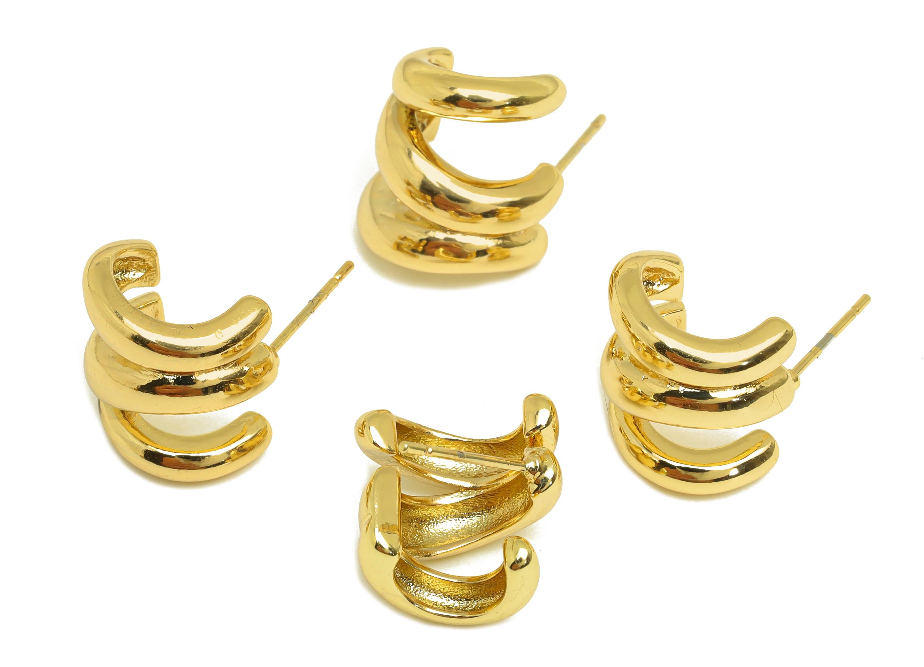 Brass Open Round Earring - Textured C Circle Earring Post - Gold Open Thick Round Ear - 18K Real Gold Plated - 20.8x13.3x14.52mm - RGP7743 - DOMEDBAZAAR