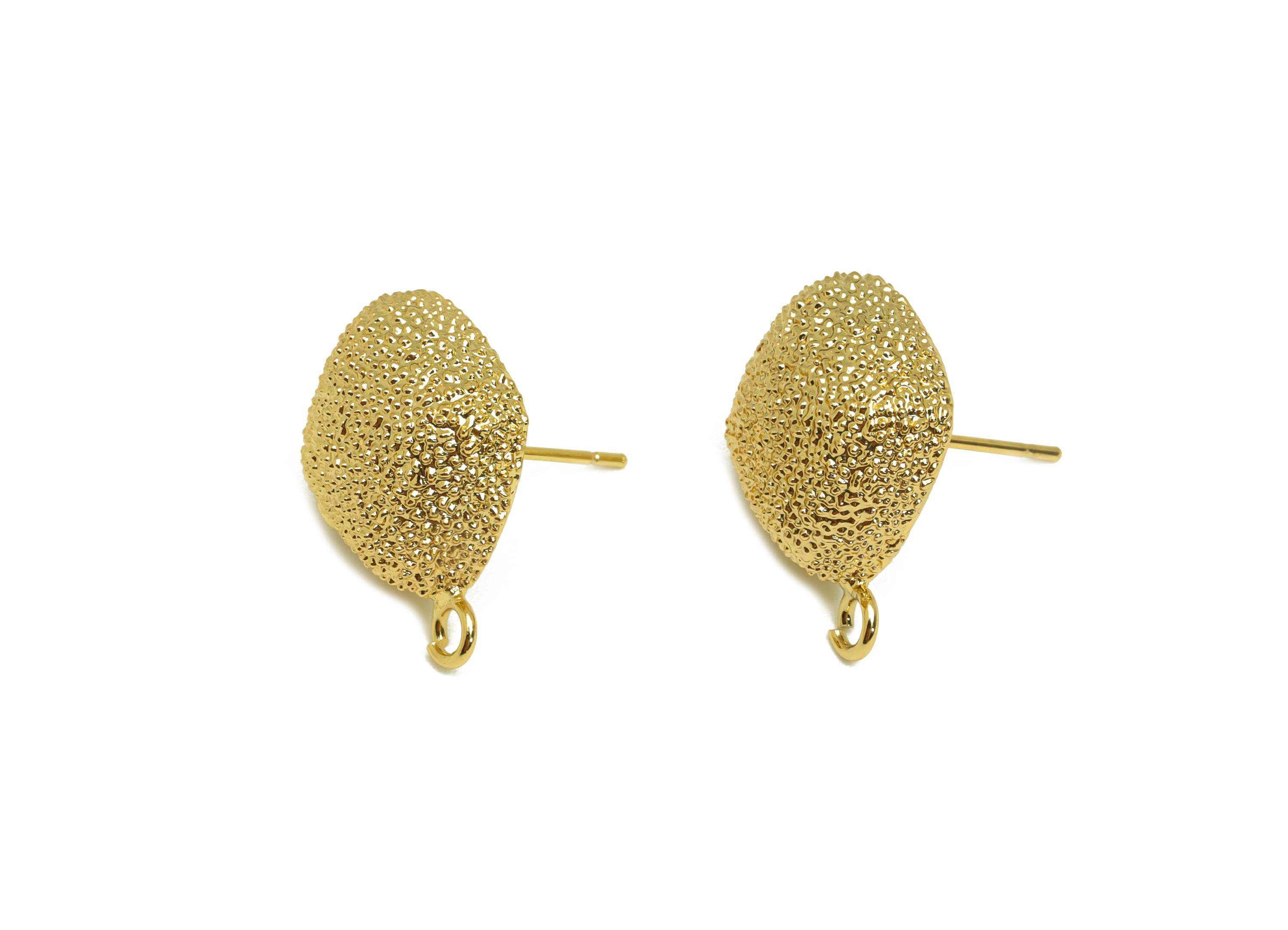 Brass Square Earring Stud - Textured Square Earring Post - Gold Square Earring Stud - 18K Real Gold Plated - 18.51x16.36x7.4mm - RGP7747 - DOMEDBAZAAR